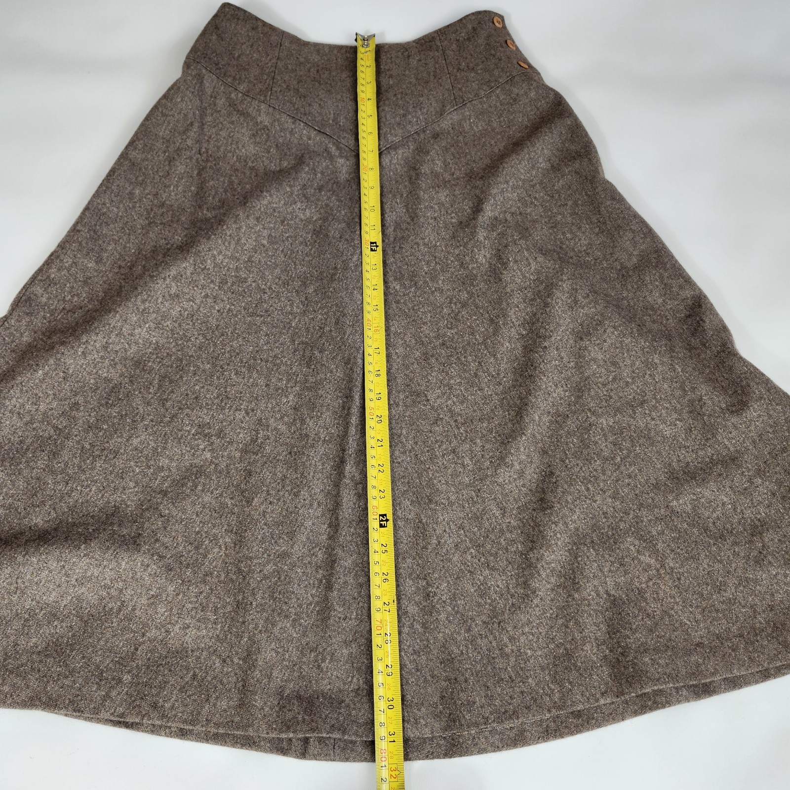 Vintage 70s 80s Wool Blend A-Line Midi Skirt Brown Heather Academic Tweed”