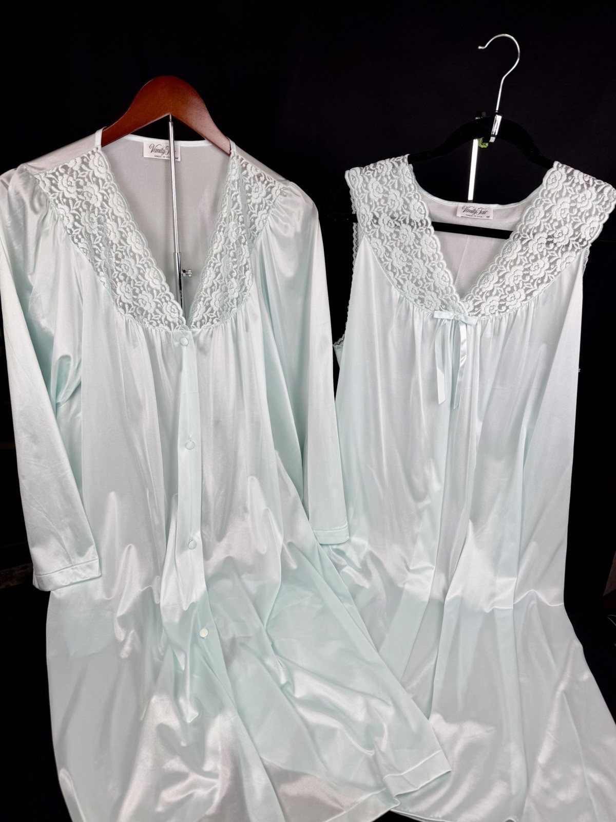 Vanity Fair Vintage NEW No Tags 2pc Mint Green Nightgown & Robe Set Size M