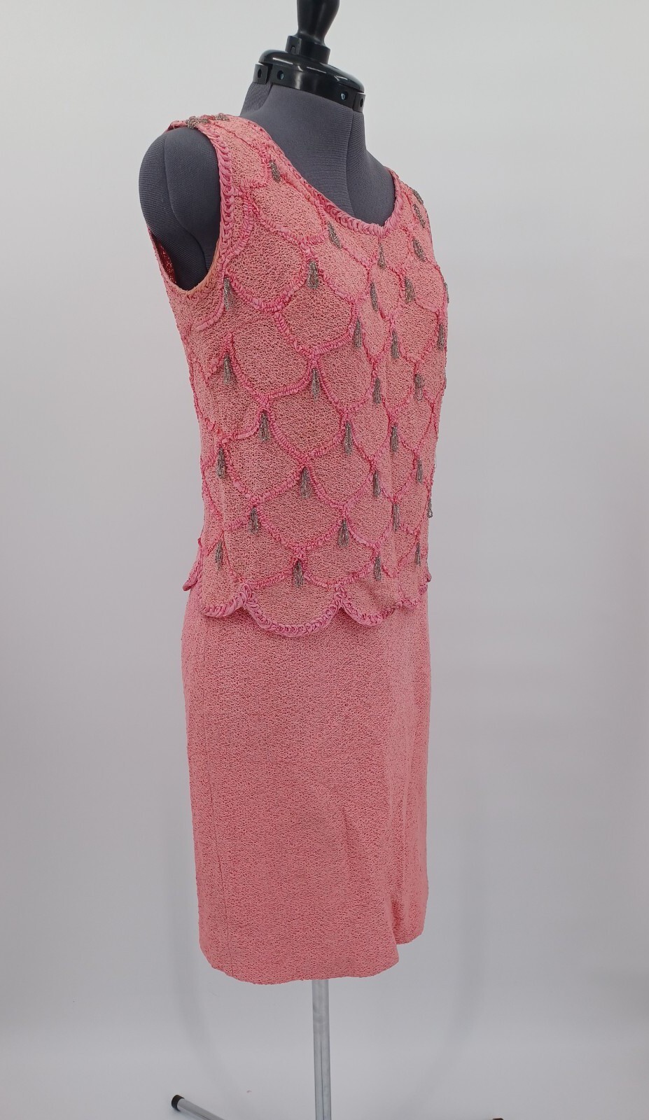 Vintage 1960s APOLLO Of New York Pink Knit Skirt Wiggle Beaded Shimmy Top