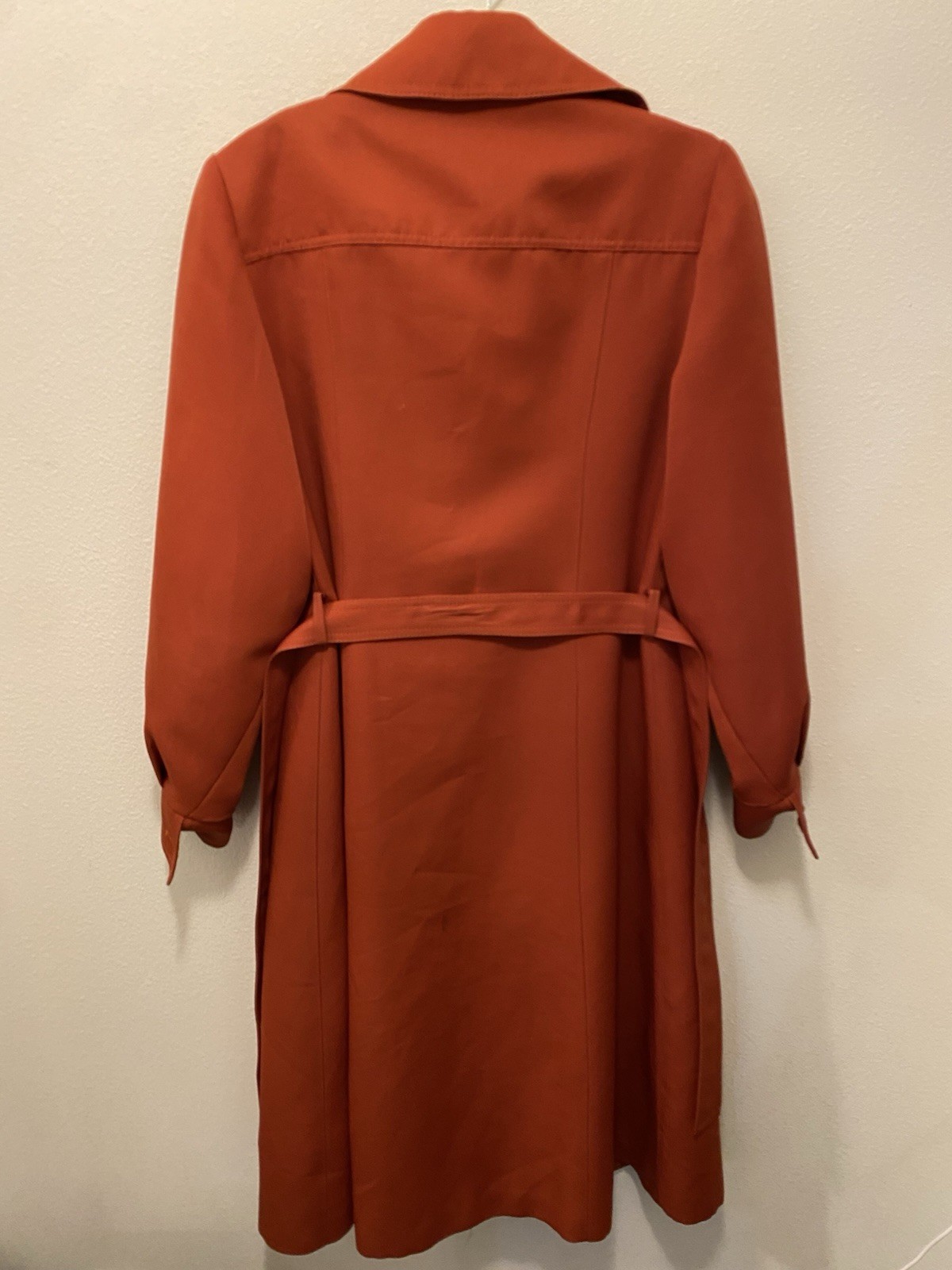Vintage 1970s Sirocco Rust Orange Trench Coat Plaid Lining Belt Sz 12 Exc