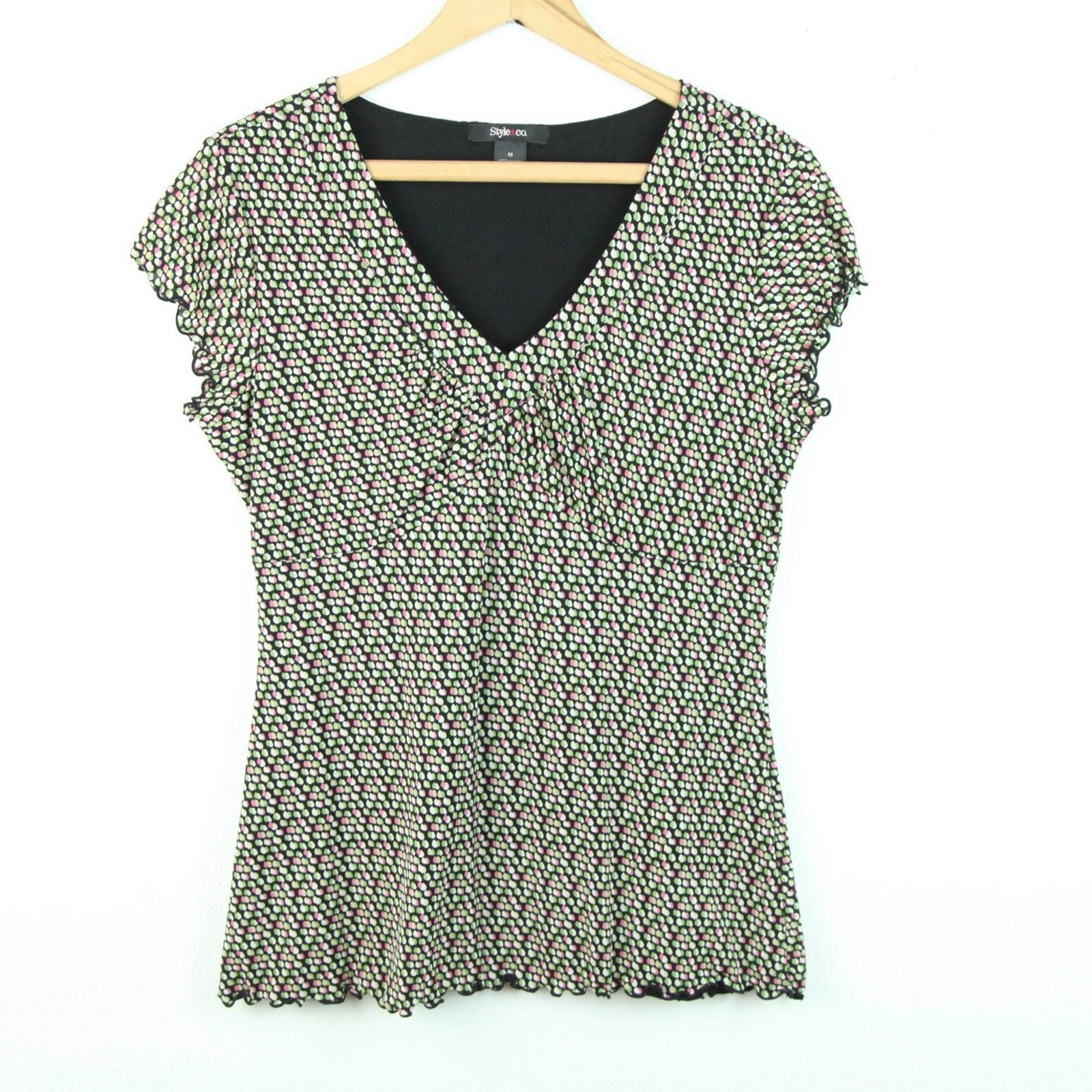 Vintage Medium Babydoll Top Y2K Polka Dot Soft Girl Mesh Lettuce Hem Dainty