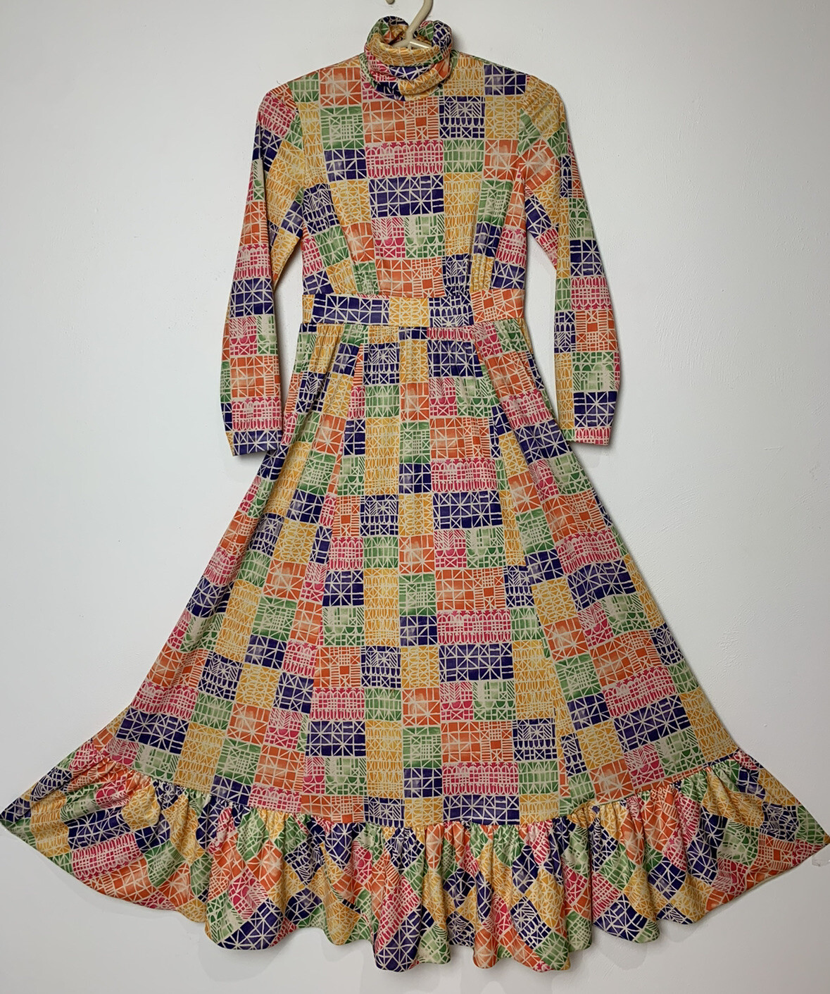 Vintage 60s 70s Maxi Dress SMALL Op Art LIZA PENN design hippie boho Psychedelic