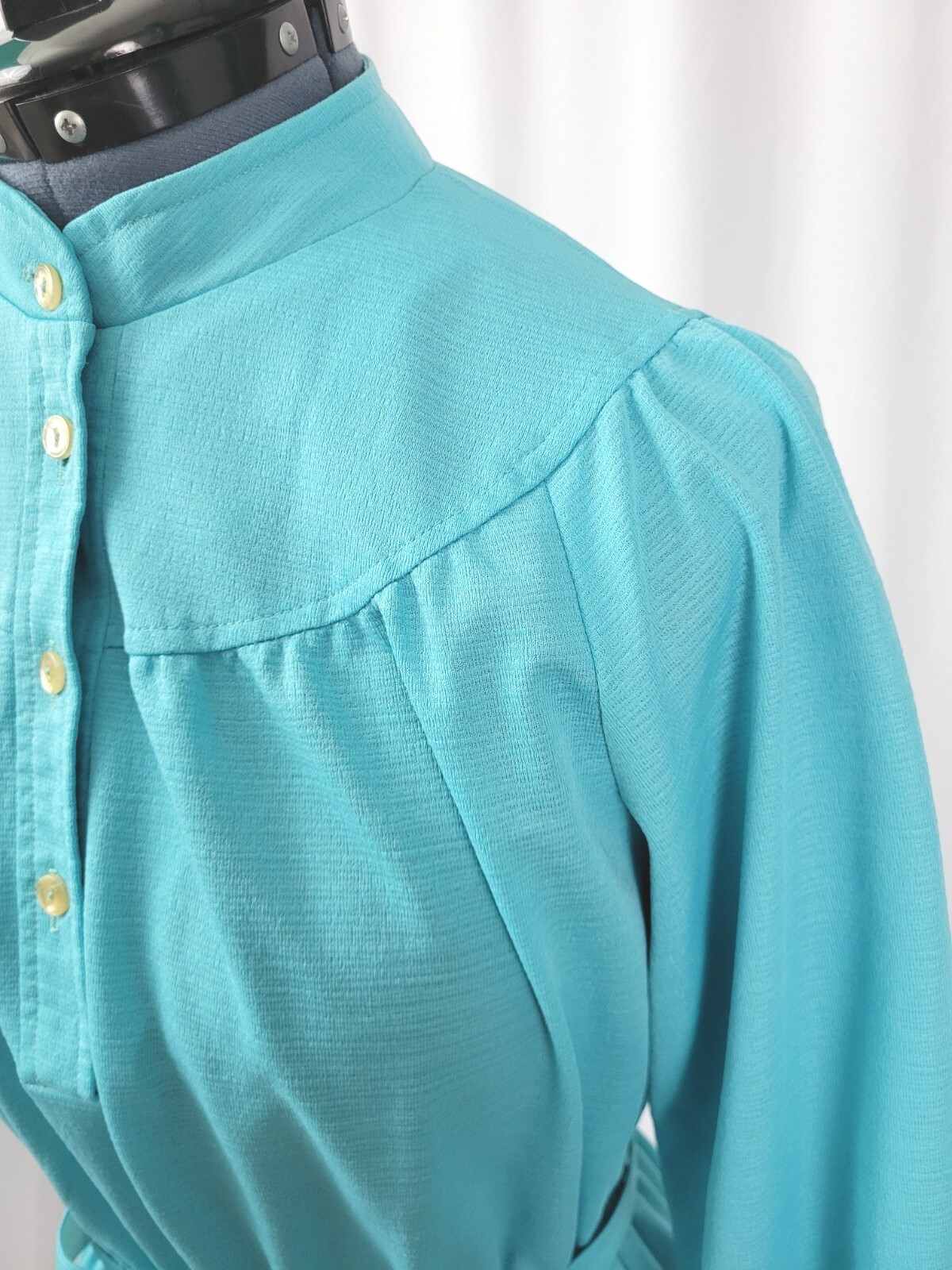 Vtg Ms Sugar Turquoise Dress w Elastic Waist/Rounded Yoke/Raglan Sleeves M/L?