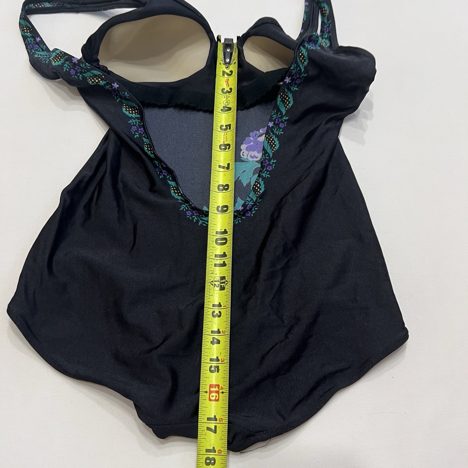 Vintage 1960s Gottex One Piece Swimsuit Sz 12 Black Retro Floral Low Back Pin Up