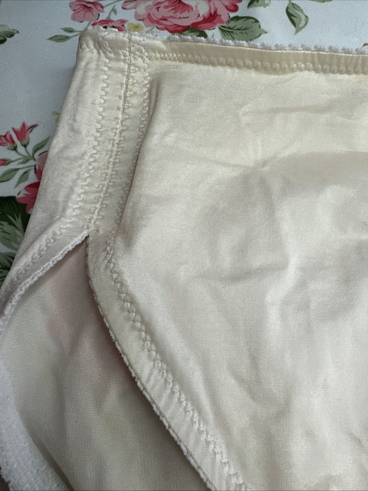 Vtg PANTIES Shaper Brief High cut leg Stretch Satin Nylon Gusset USA Ivory Large