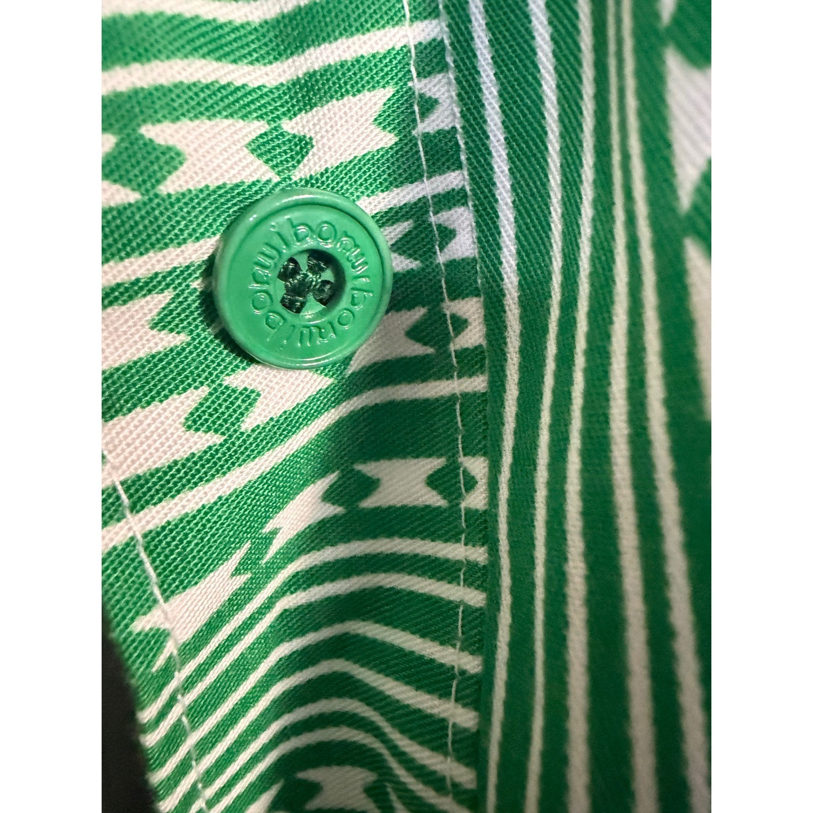 Vintage Wibor Green White Geometric Stripe Sleeveless Shift Shirt Dress 38 70s