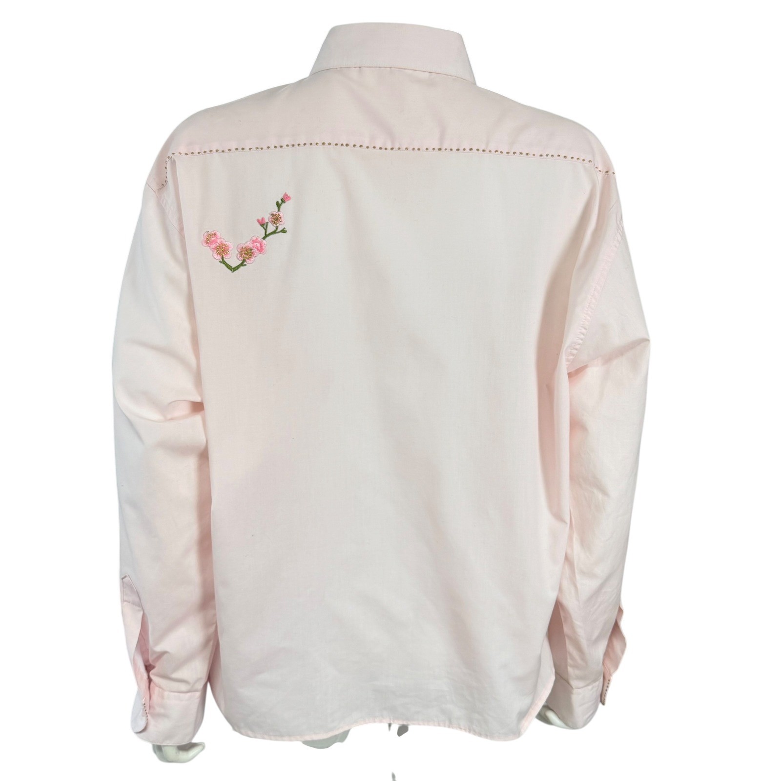 Pink Embroidered Floral Button Up Fairycore Western Romantic Cottagecore Large