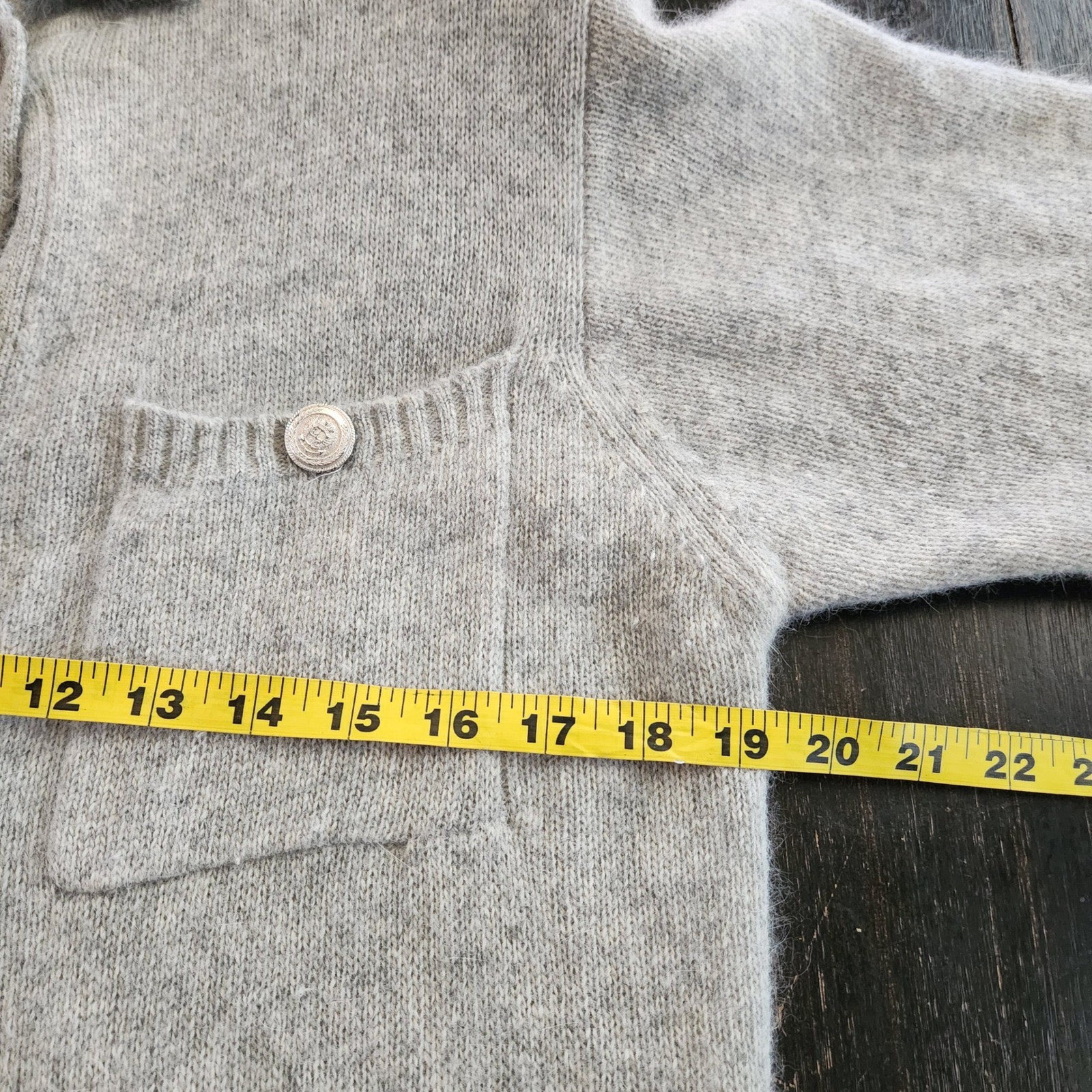 Vtg Liz Claiborne Lambswool Angora Long Cardigan Maxi Sweater Coat Gray Small