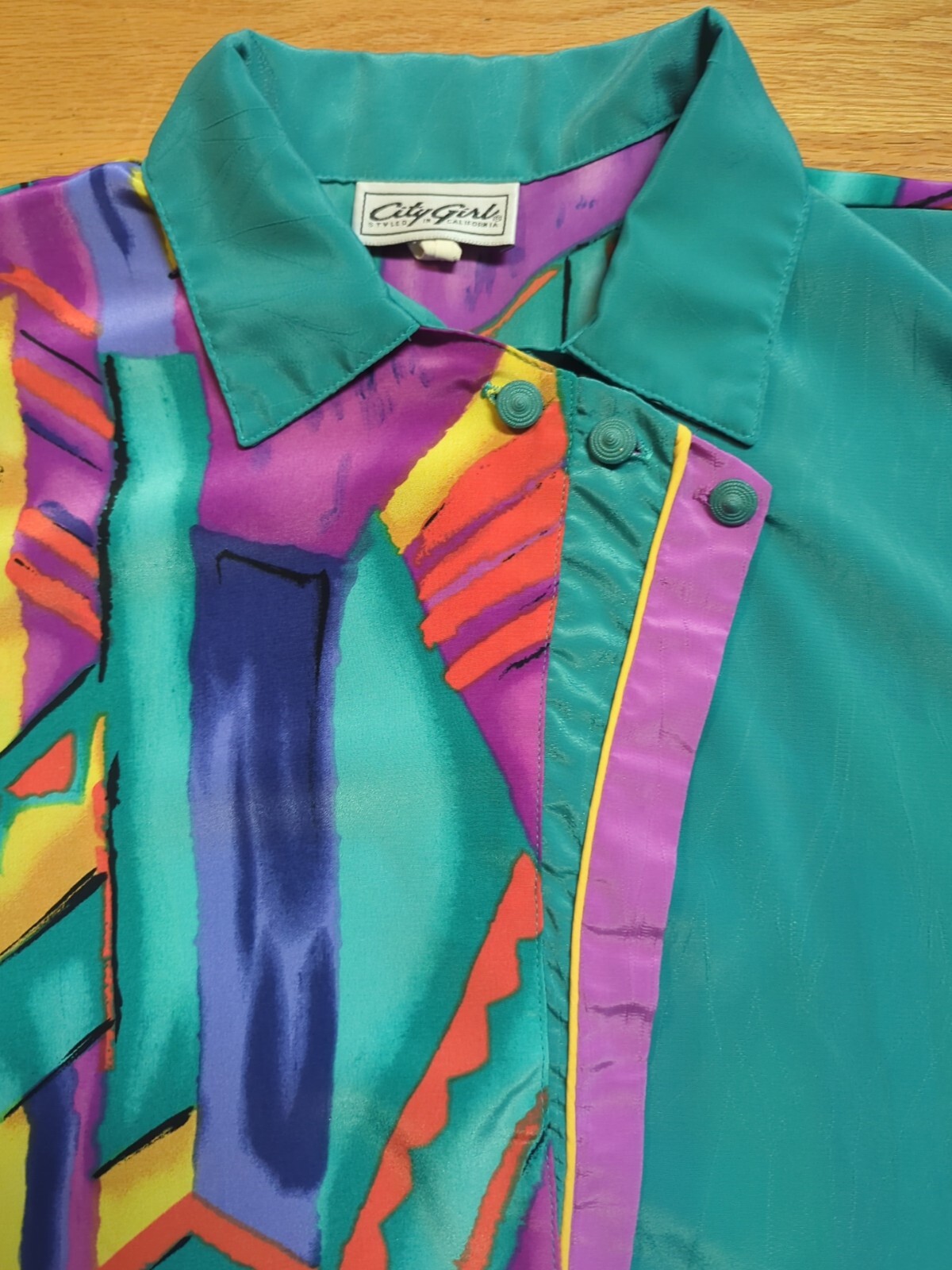 Vintage City Girl California Blouse Shirt Color Block Retro 12 Made In USA