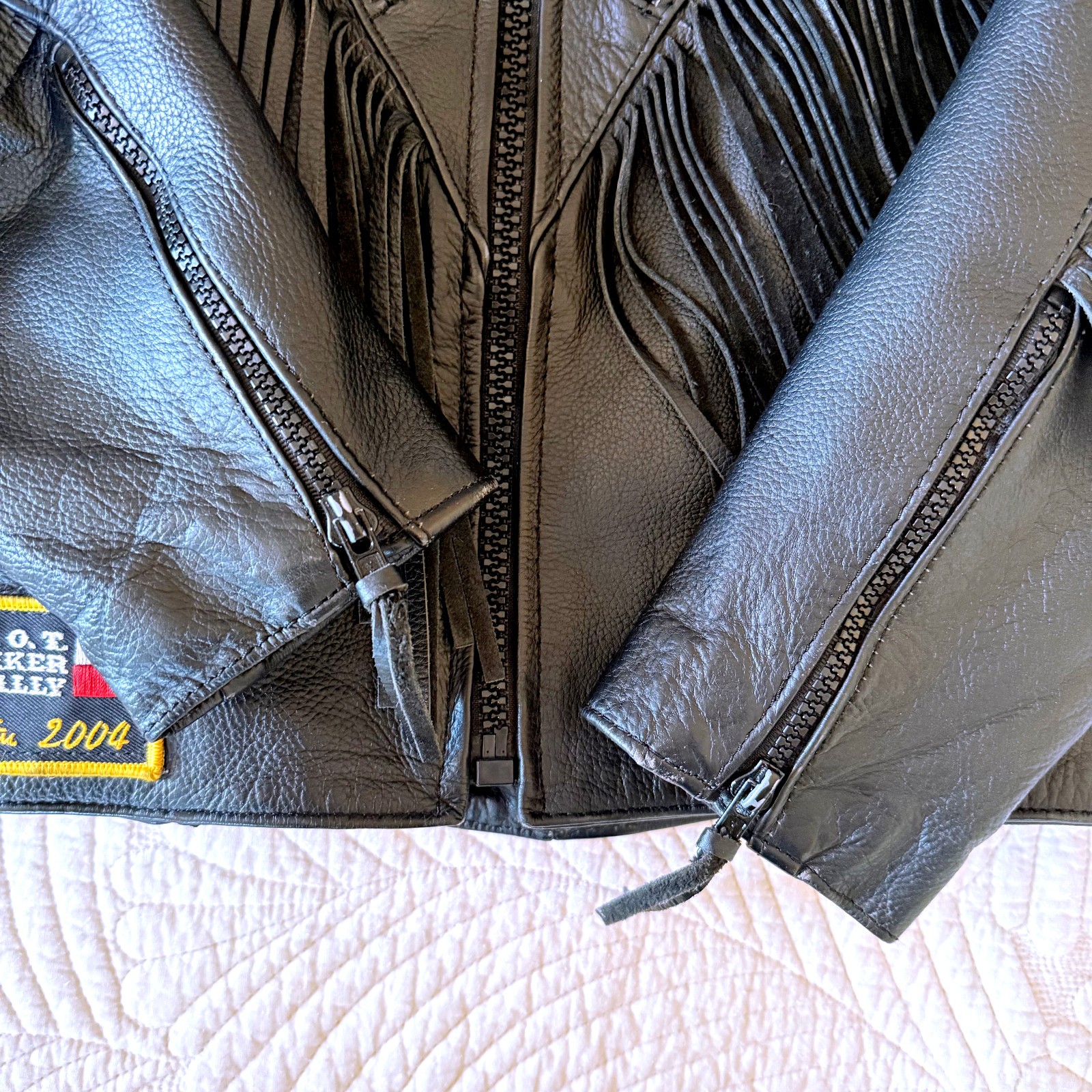 Vintage Women’s Harley Davidson Black Fringe Laceup Leather Biker Jacket Size M