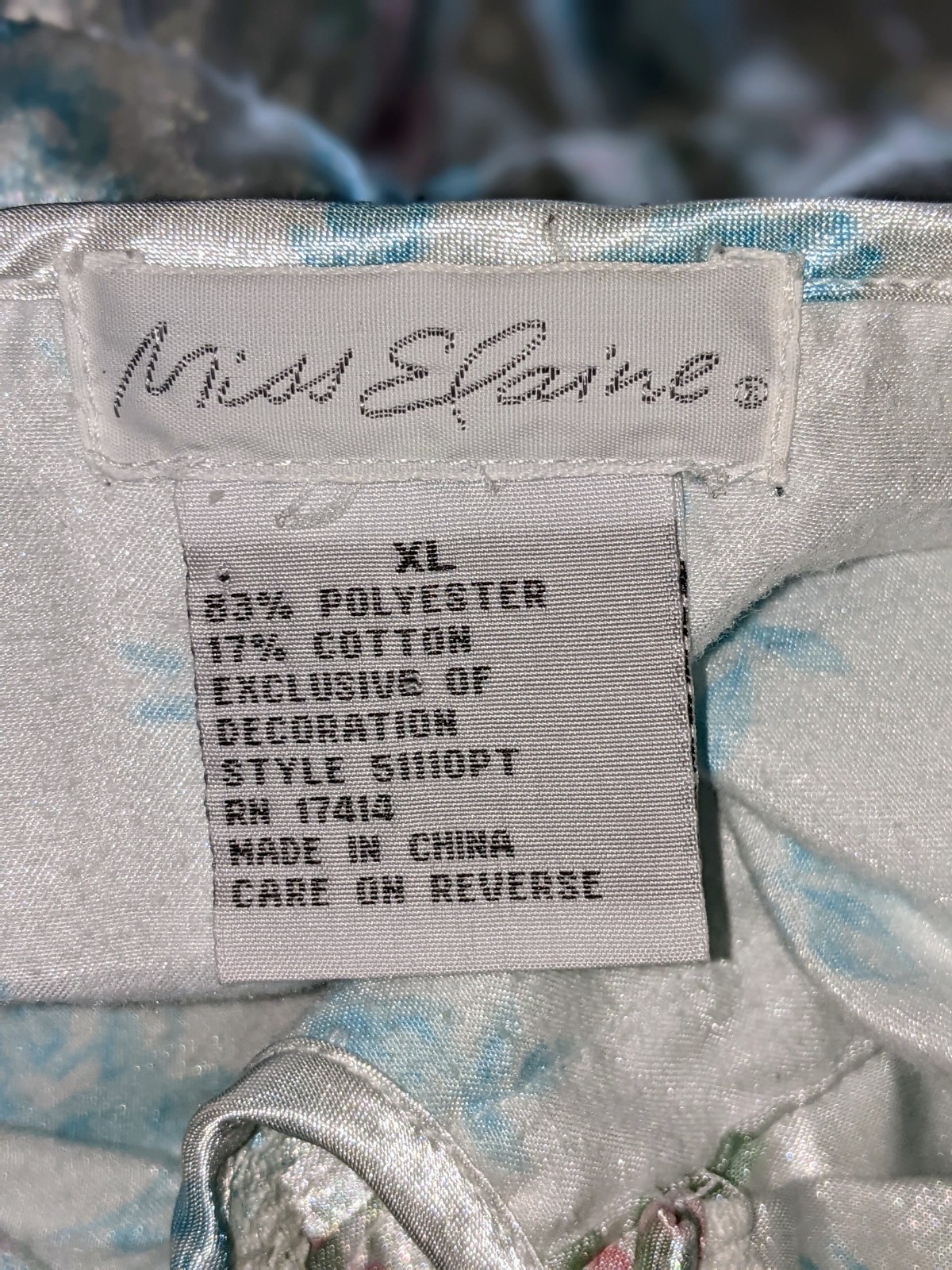 Miss Elaine Polyester & Cotton Long Floral Nightgown Buttons at Neckline Size XL