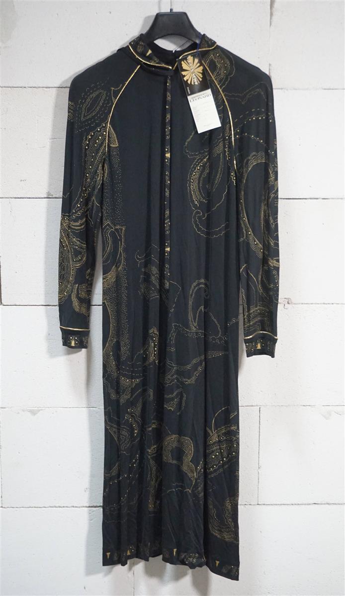Genuine Leonard Paris Mikado Or Noir Dellic 100% Silk Evening Dress Vintage 40-42