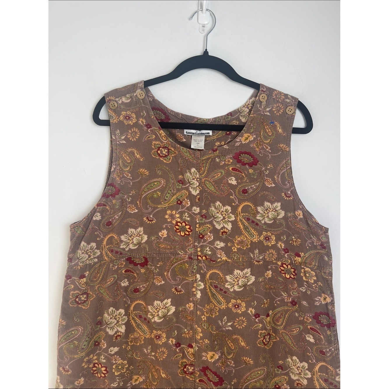 VTG Serengeti Large 90s Cottagecore Floral Corduroy Jumper Dress Pockets