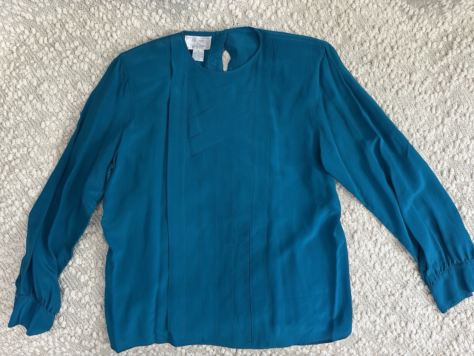 Vintage Silk Studio by Claude Bennett Teal 100% Silk Blouse Size 10 British HK