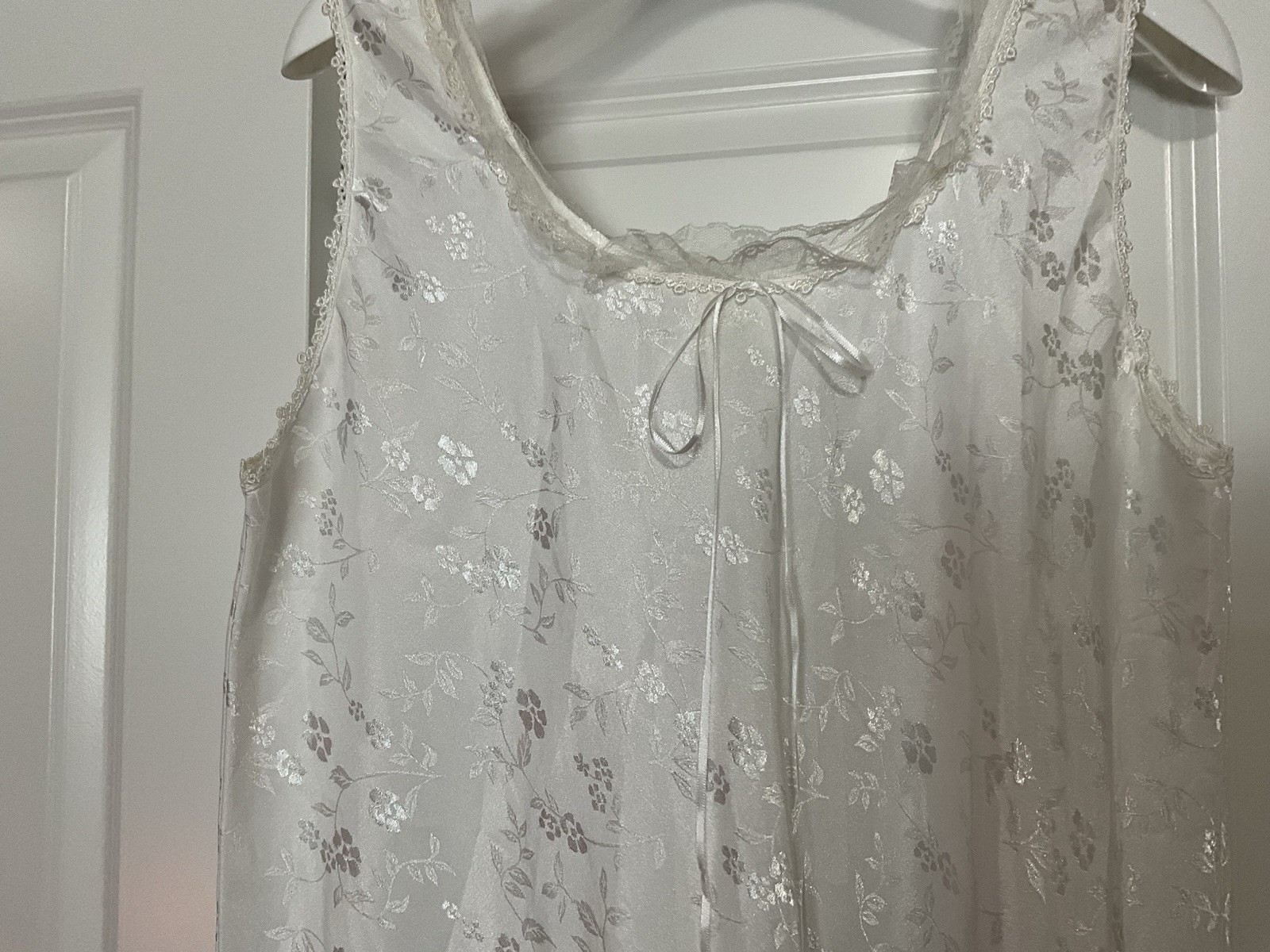 Vintage Ivory Intimate Style Satin and Lace Night Gown Large Ankle Length