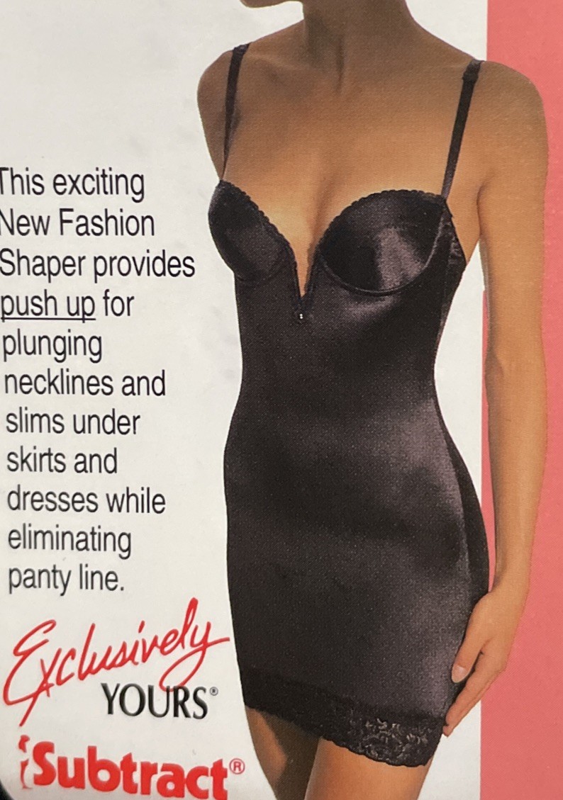 Vtg Subtract Black Push-Up Shapewear Body Suit Sz 36B Union Label 7879 Nylon