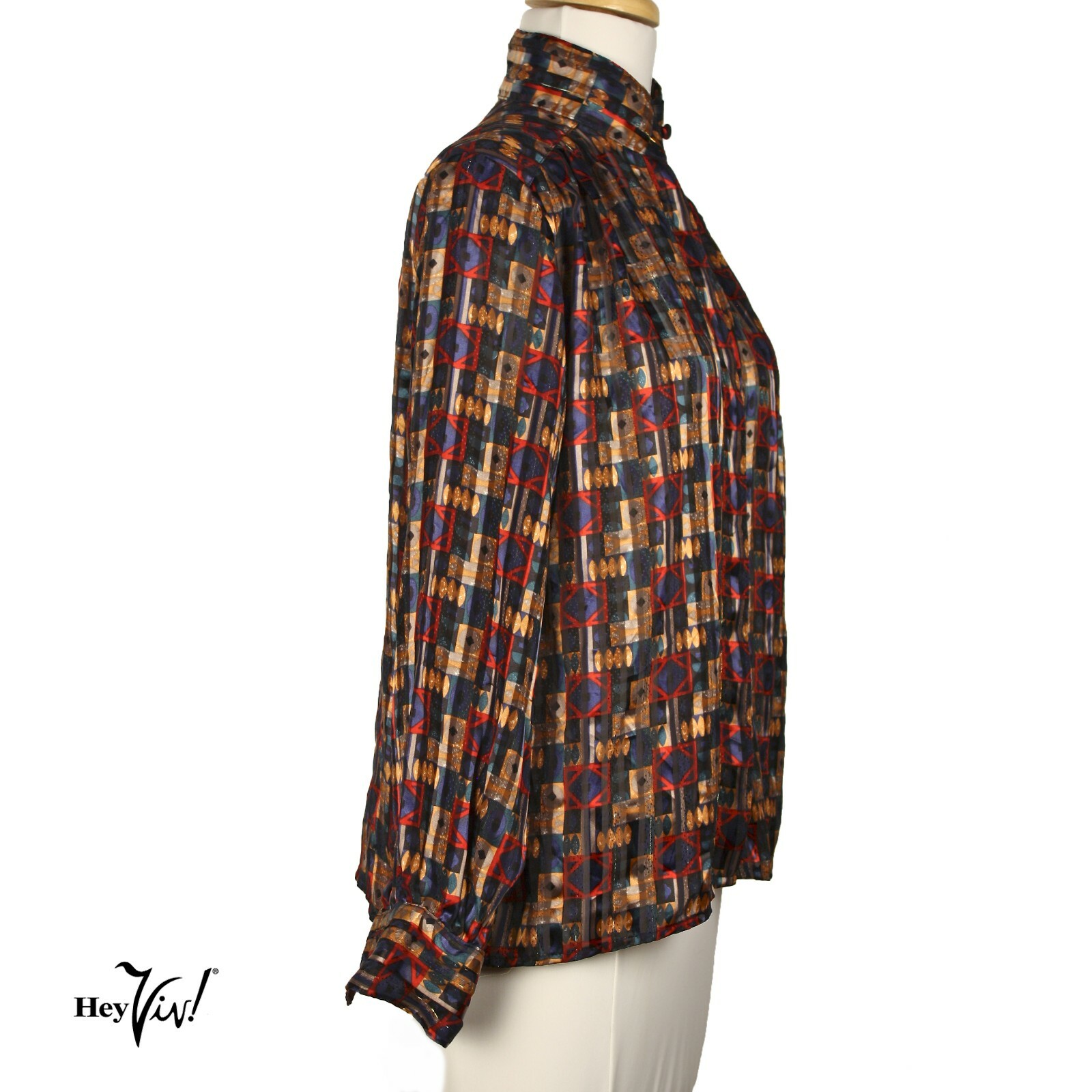 Vintage Yves St Clair Blouse Button Up High Neck Shimmer Graphic Sz 8P – Hey Viv