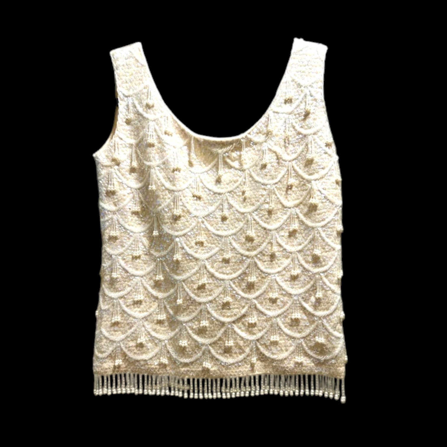 Mid Century 60s Beaded Sleeveless Party Top Brilliant Hand Beading & Sequins