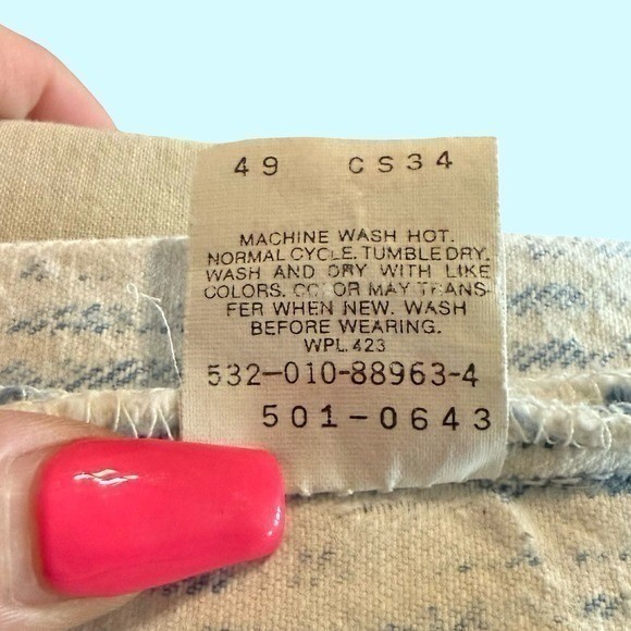 Levis 501 Vintage 80s 29×34 Striped Ghost Wash High Waisted USA