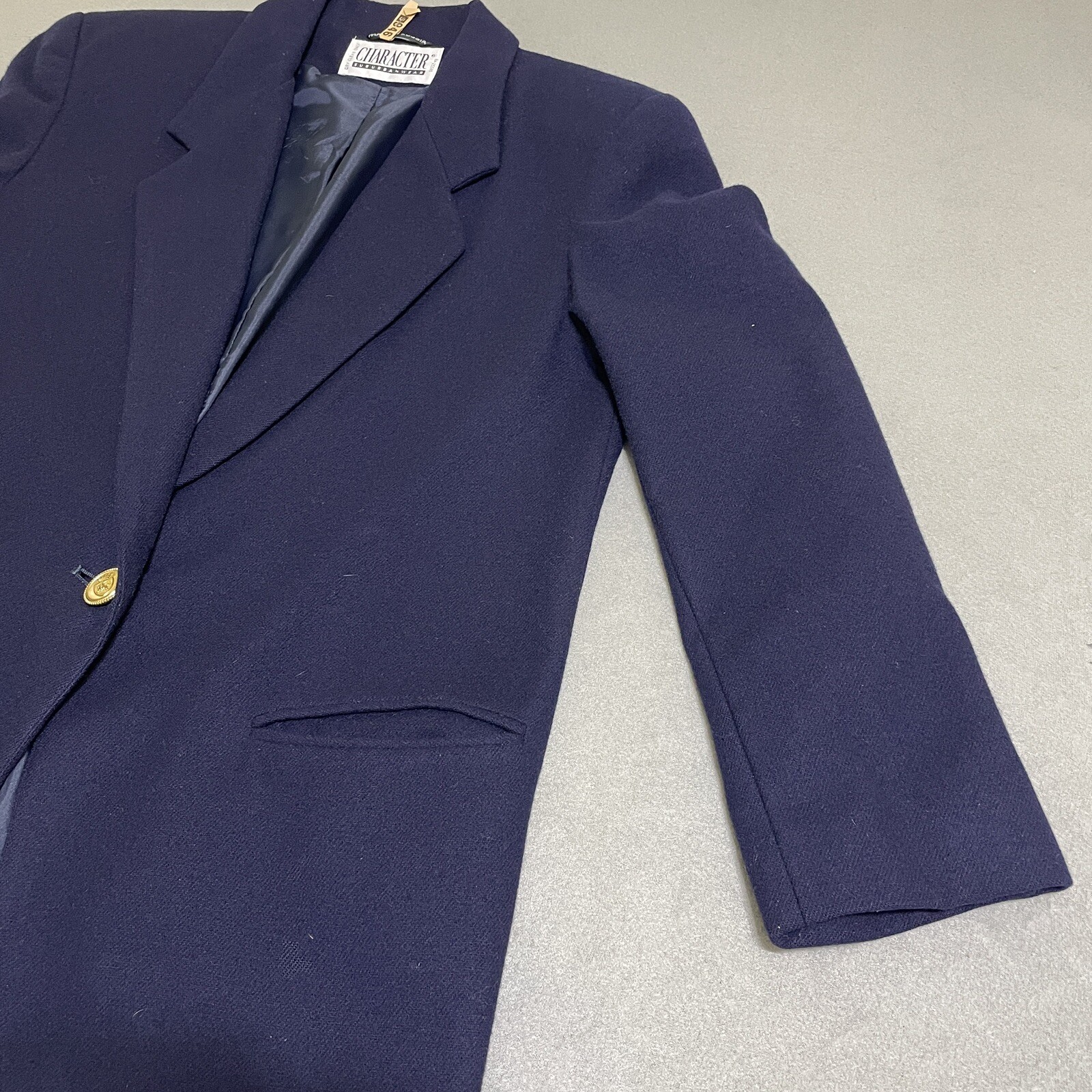 Vtg Womens WOOL BLAZER JACKET Gold Accent Buttons Preppy 90s Academic Navy Sz 8