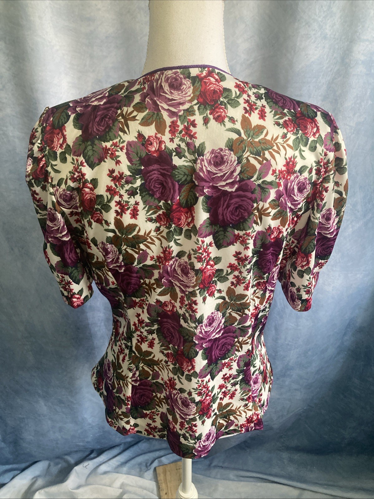 Vtg 80s 90s Whirlaway Frocks Floral Peplum Top Blouse Puff Sleeve Shoulder Pads