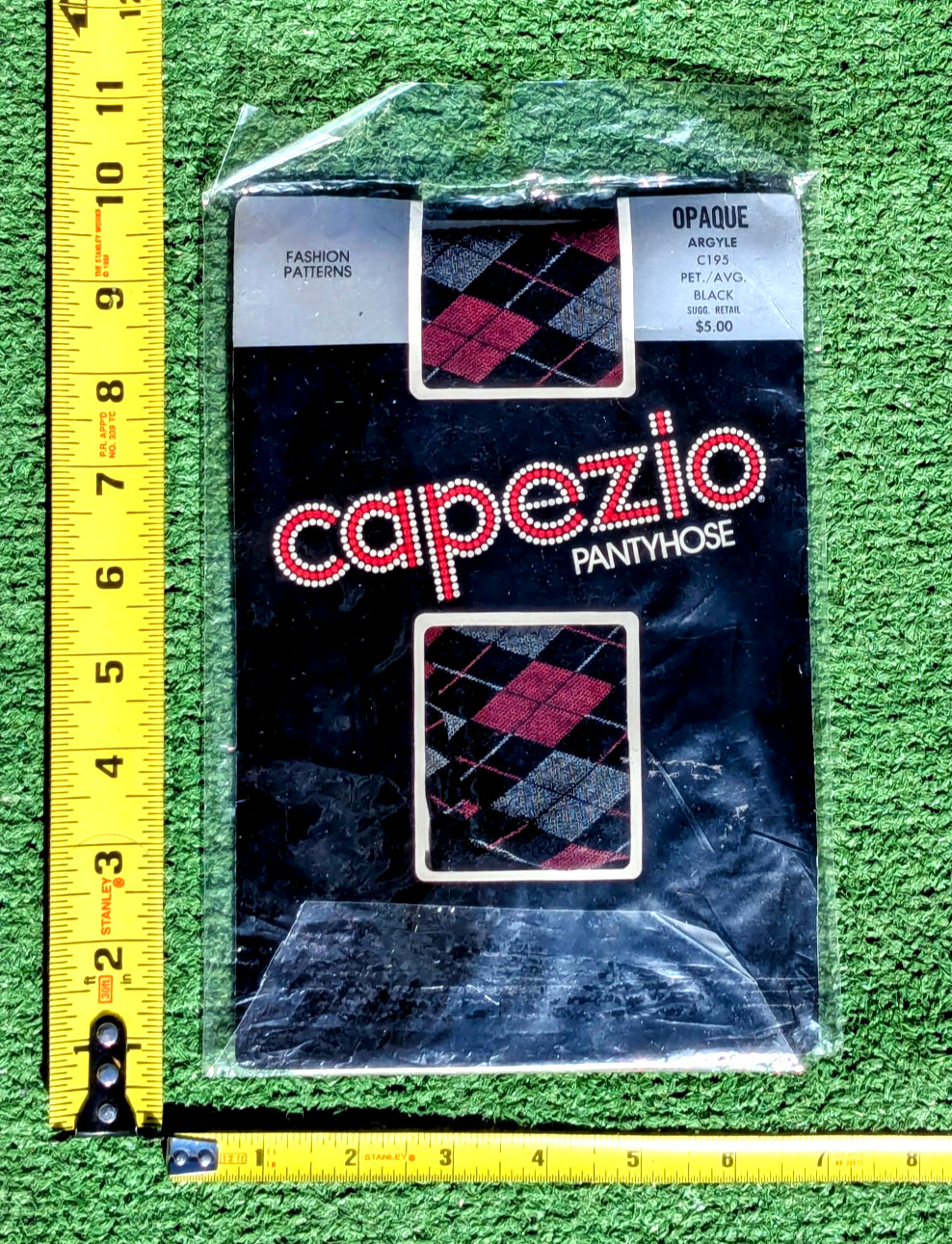 USA Vtg Pantyhose Capezio Fashion Patterns Opaque Argyle C195 Petite Average NOS