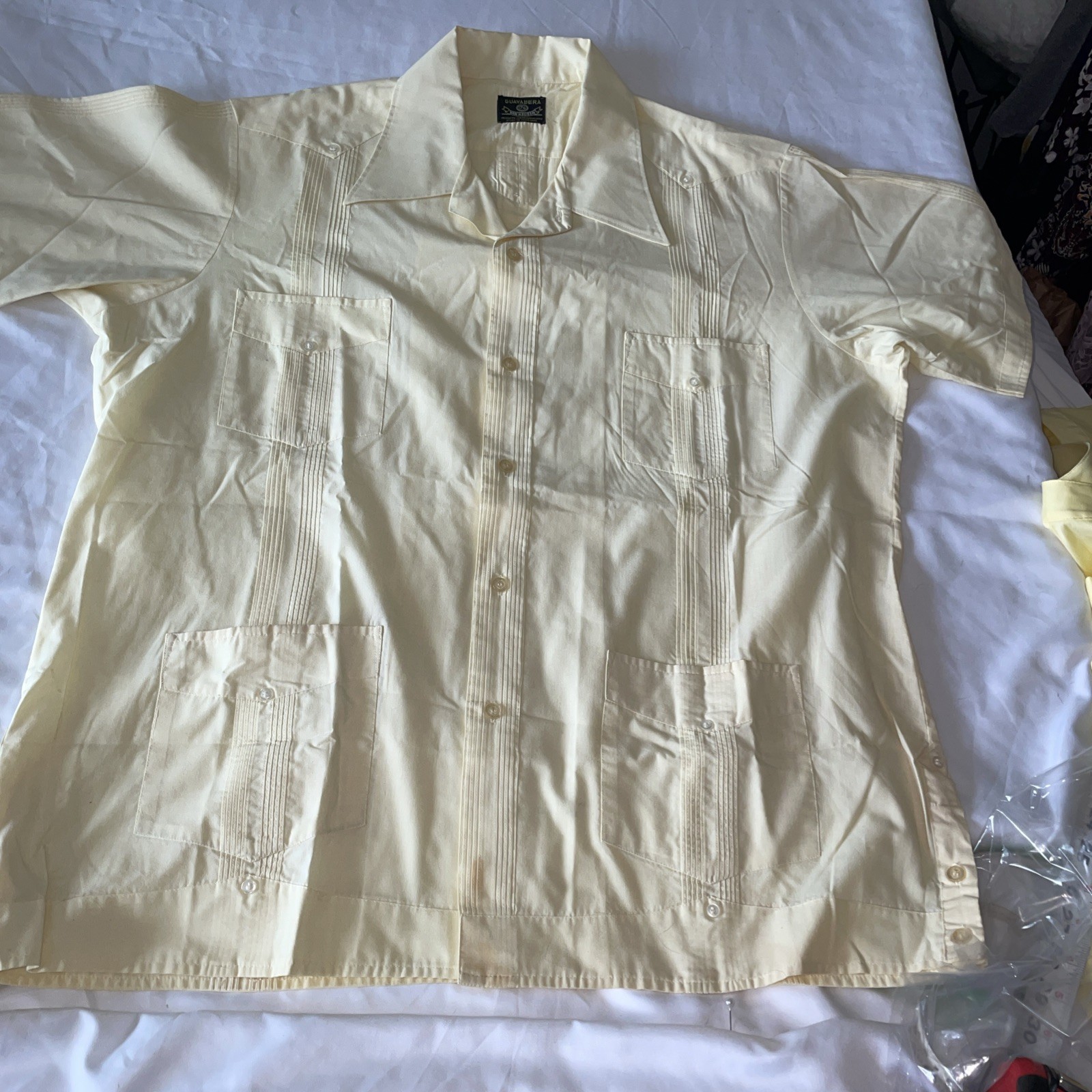 Vtg ’80s Van Heusen Pink Guayabera Embroidered Cuban Button Shirt Sz 17 1/5