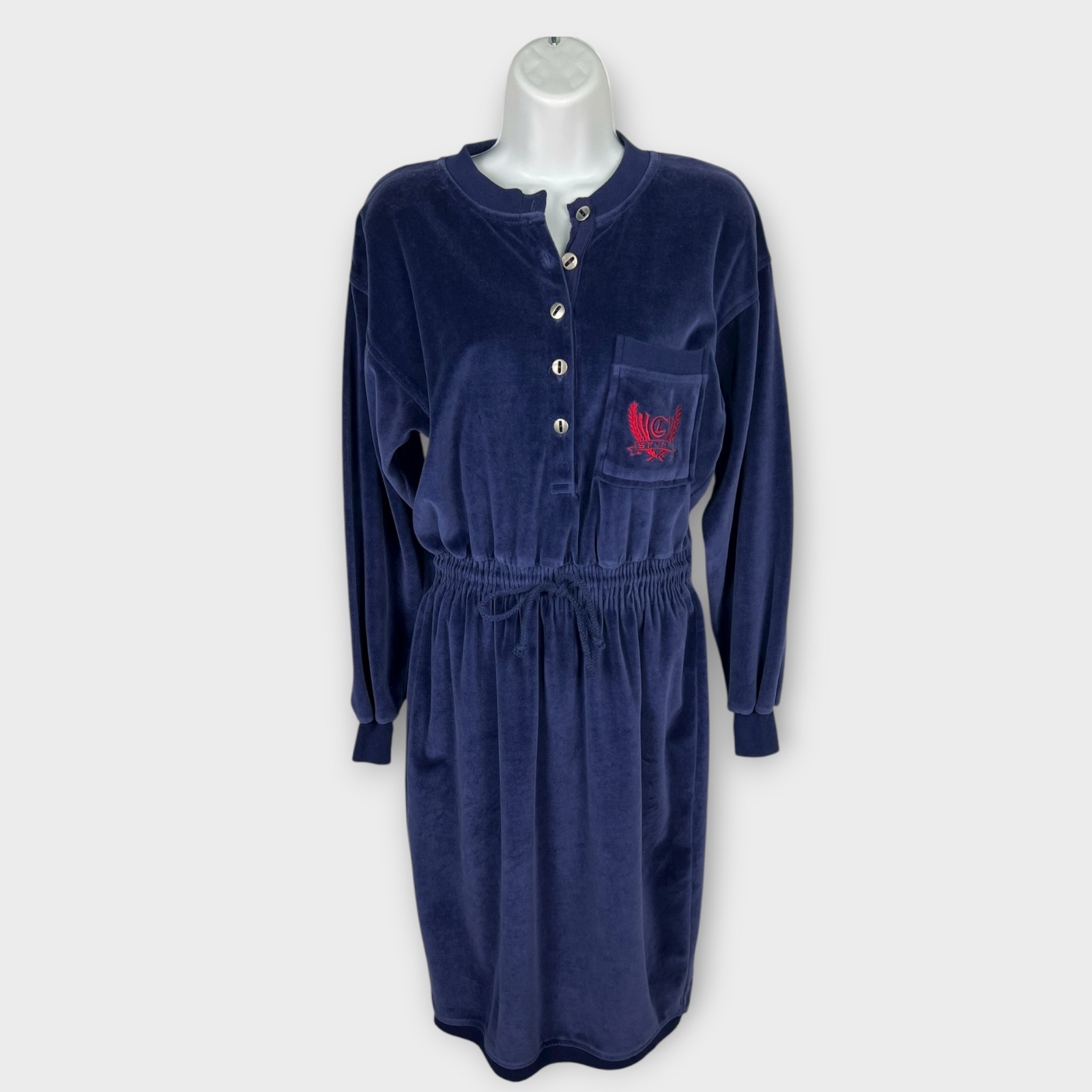 90s Athleisure Velour Liz Claiborne Sport Midi Dress Small Navy Blue