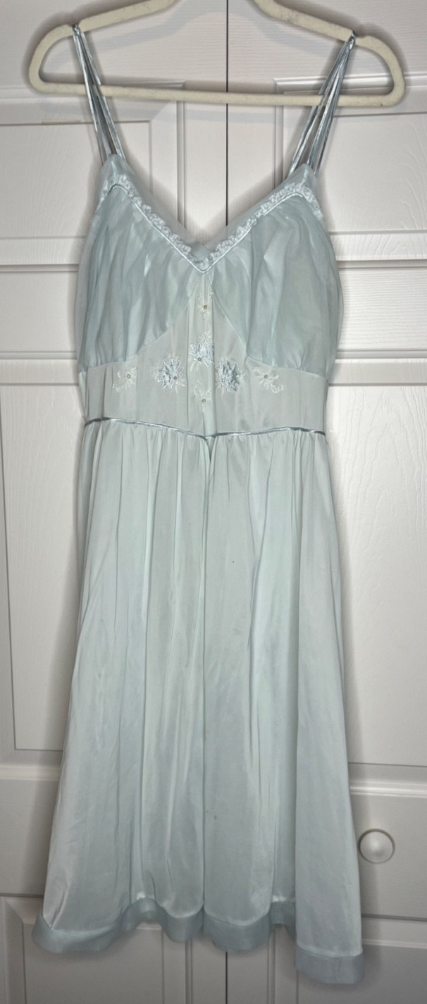 VTG 1960s Baby Blue Gotham Whimsy/Fairycore Nylon Nightgown Slip Dress Size 40
