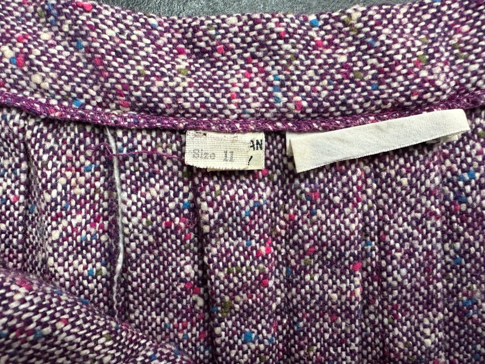 Vintage 1970s Purple and White Tweed Pleated Skirt Country Set