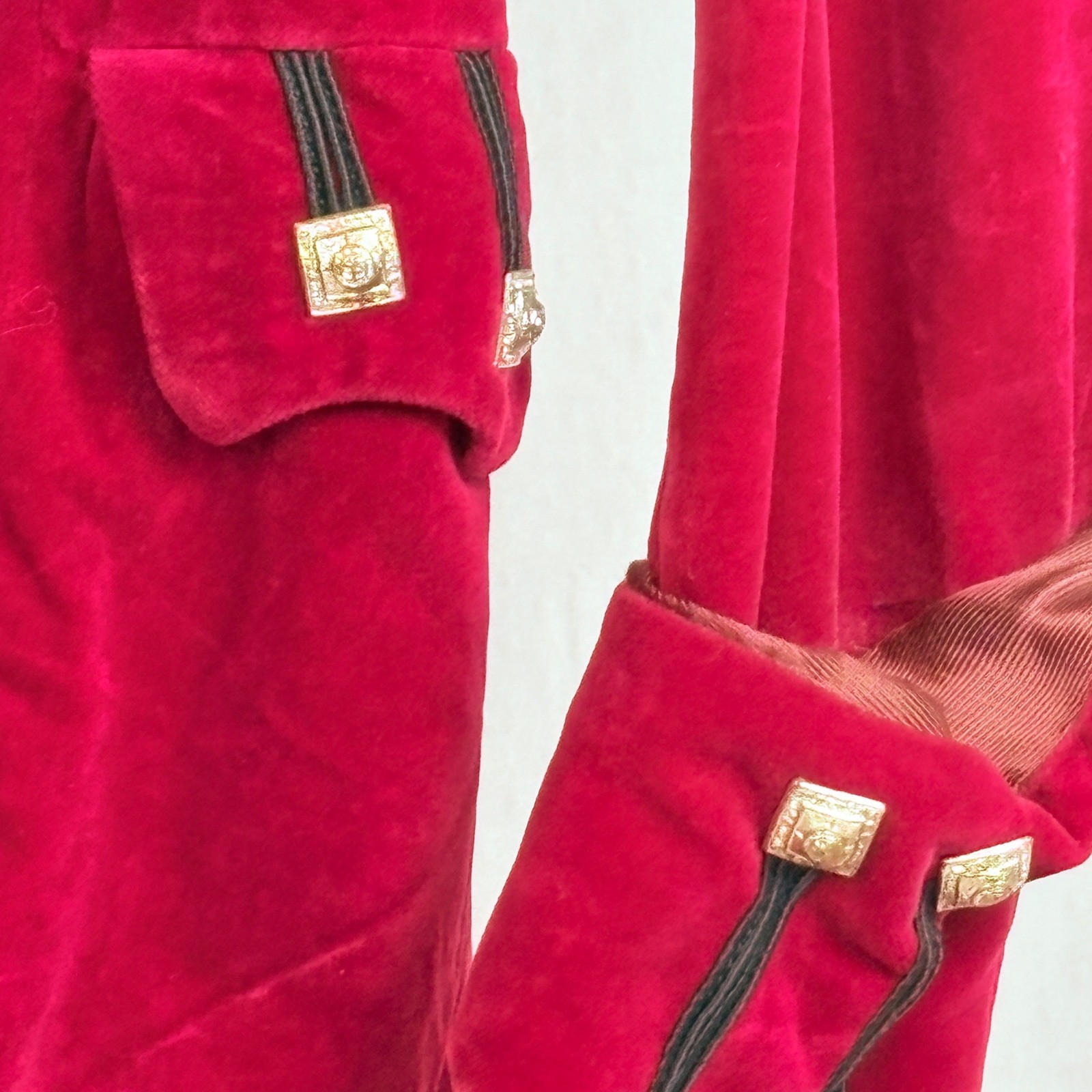 Scotch House Vtg Scarlet Red Velvet Riding Military Jacket Ornate Buttons sz 34