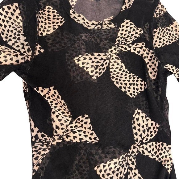 🎀 VINTAGE Karen Kane Mesh Bow Print Top M Made in USA EUC
