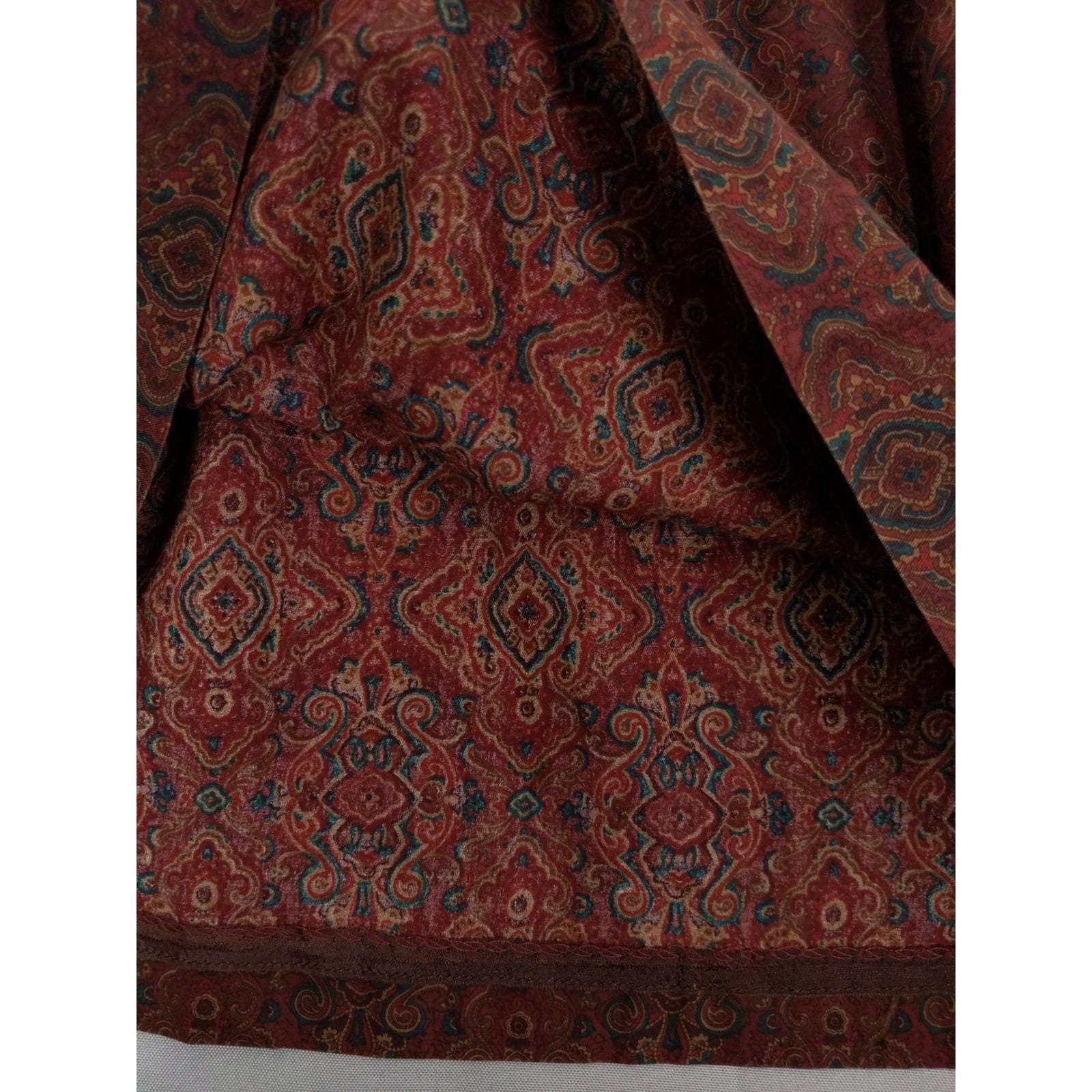 vtg Brooks Brothers Midi Skirt Womens 12 High Waist Burgundy Paisley Pleated