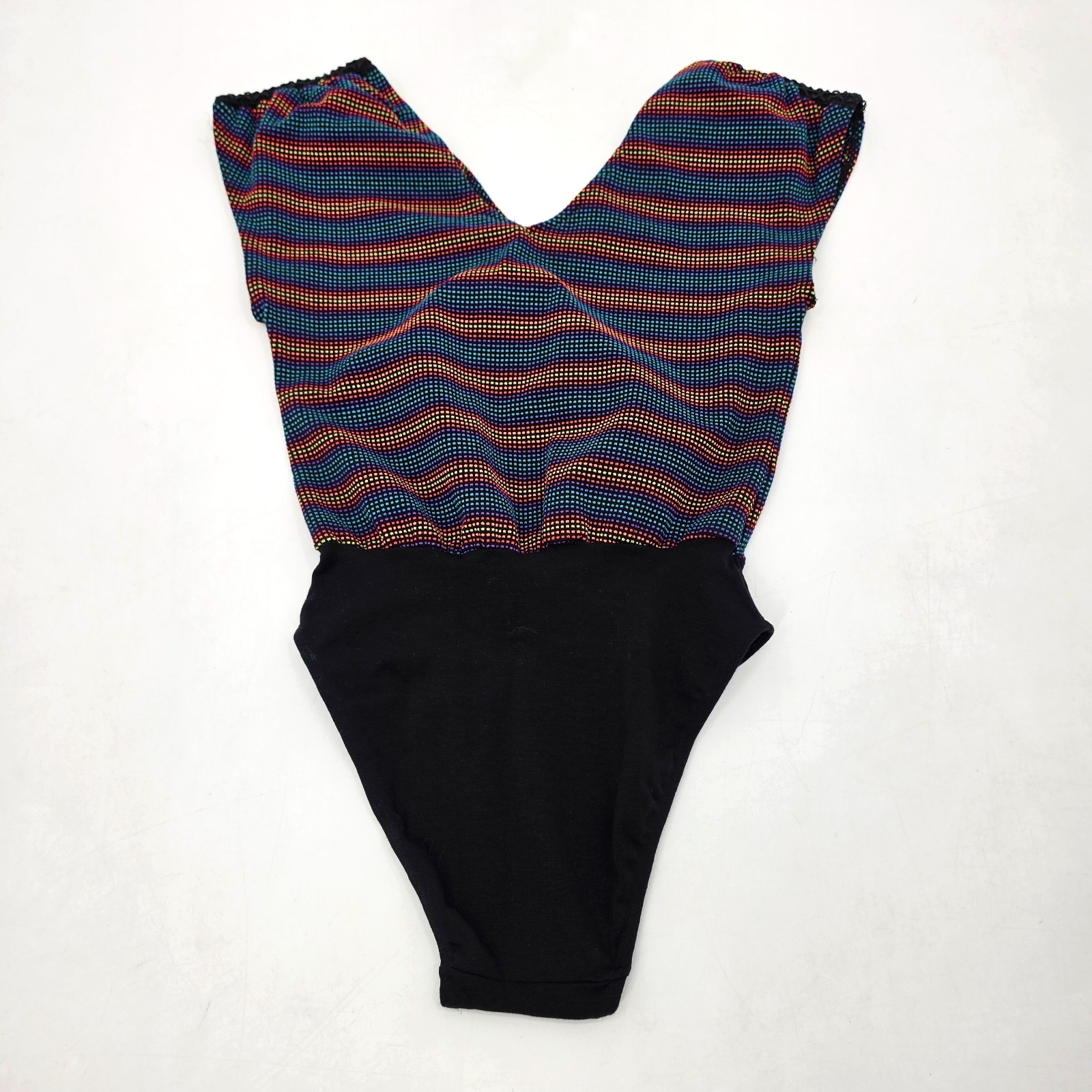 Vintage RAIN BEAU Aerobic One-Piece Leotard Size Small Black Rainbow Jazzercise