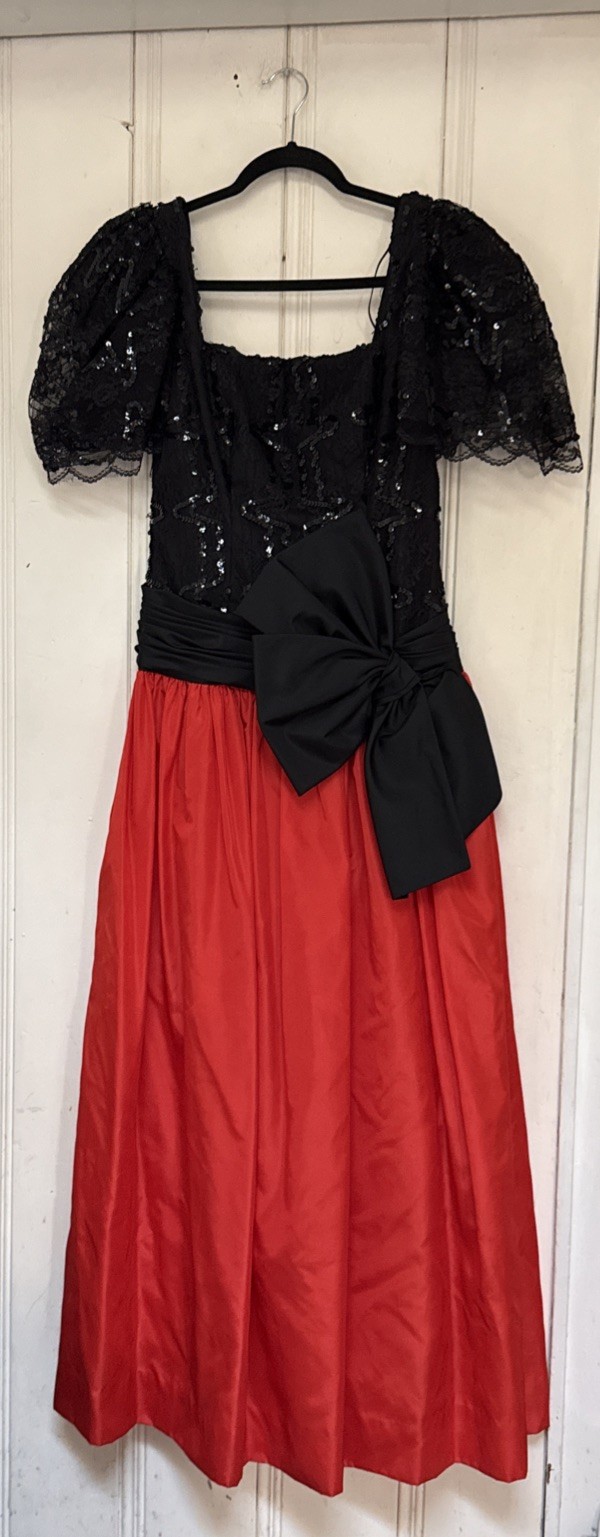 1980’s Prom Formal Dress Taffeta Lace Black Red Size 10 Mario Forte After Five