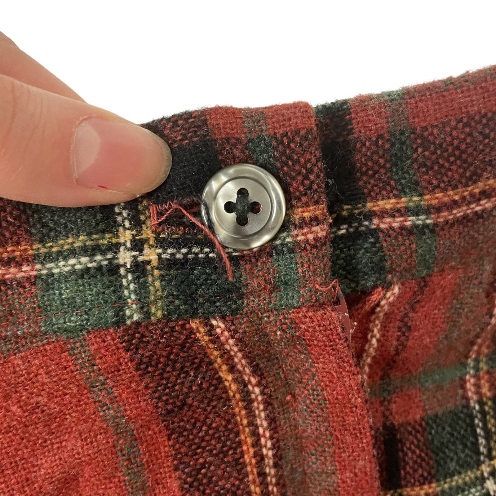 Vtg 60’s Red Green TARTAN MIDI Thick Wool Tweed MOD A Line Flared Skirt 28 XS