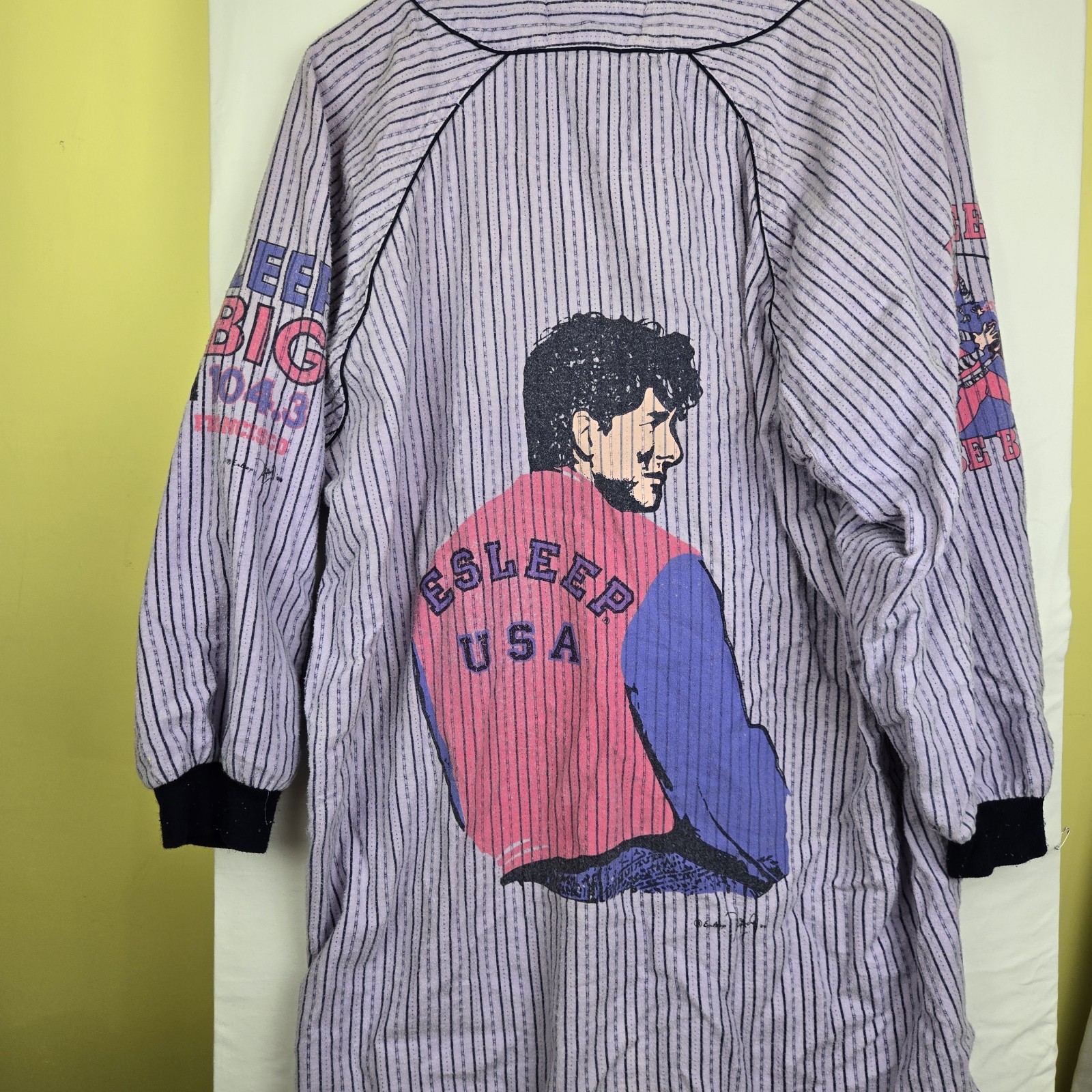 VTG ESLEEP Nightshirt Jersey Pinstripe Cotton Pajamas One Size Baseball. Flaws