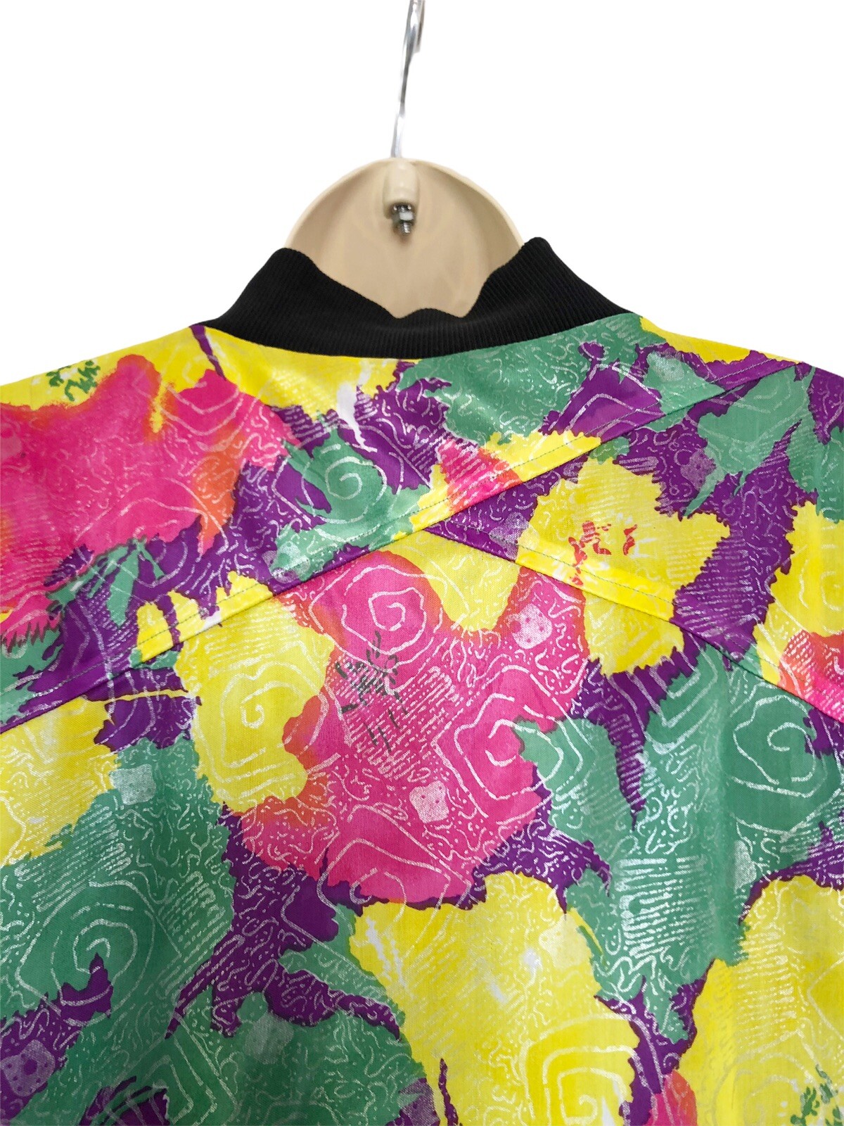 Vintage Hellz Bellz 80s 90s Sz L Pink Purple Green Floral Zip Up Bomber Jacket
