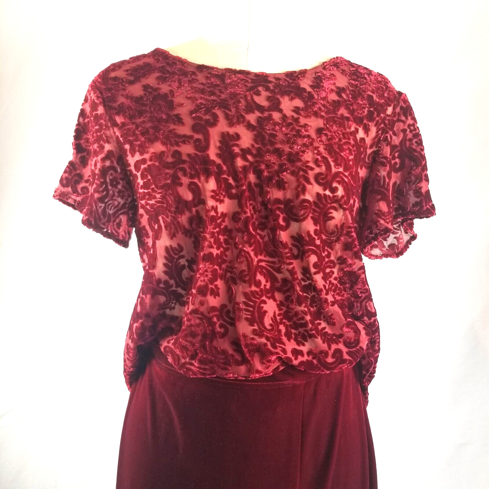 Carole Little 3 Piece red velour maxi skirt top W/ jacket L/16 Evening Party