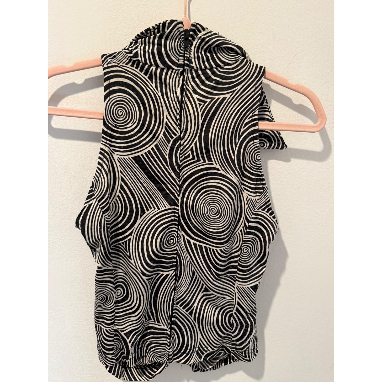Vintage 90s Tadashi Sequin Zebra Swirl Ruched Sleeveless Top Medium