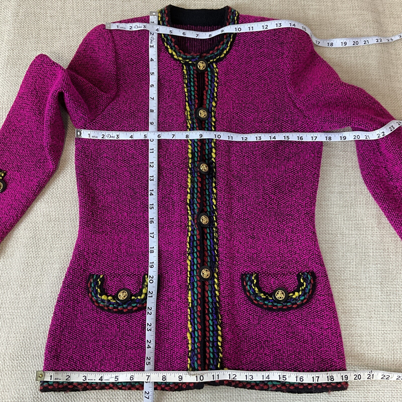 Vintage Raspberry Wool Women’s Blazer Jacket Coat Gold Button Accents