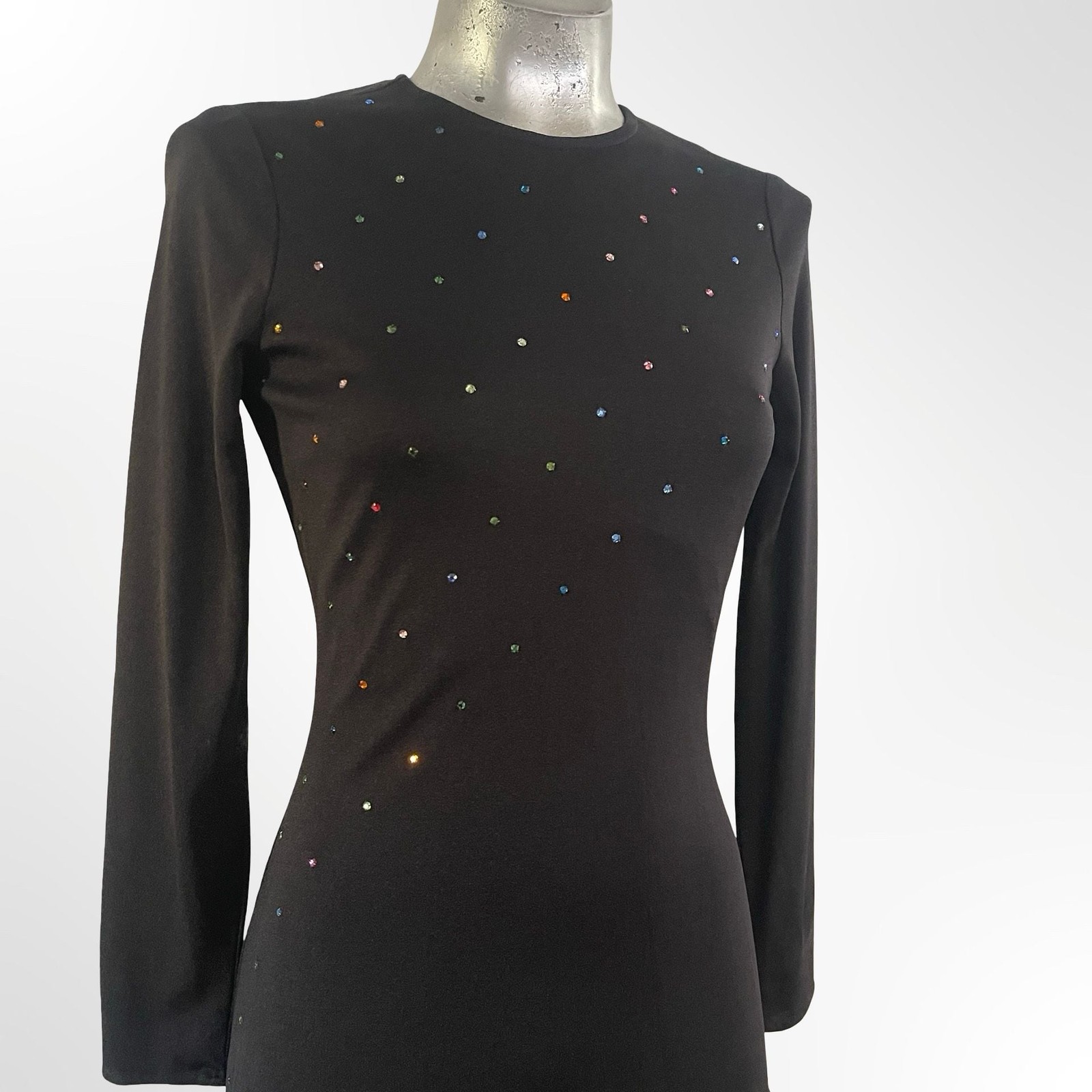 Joseph Magnin Vintage Long Sleeve Black Gown with Rhinestones