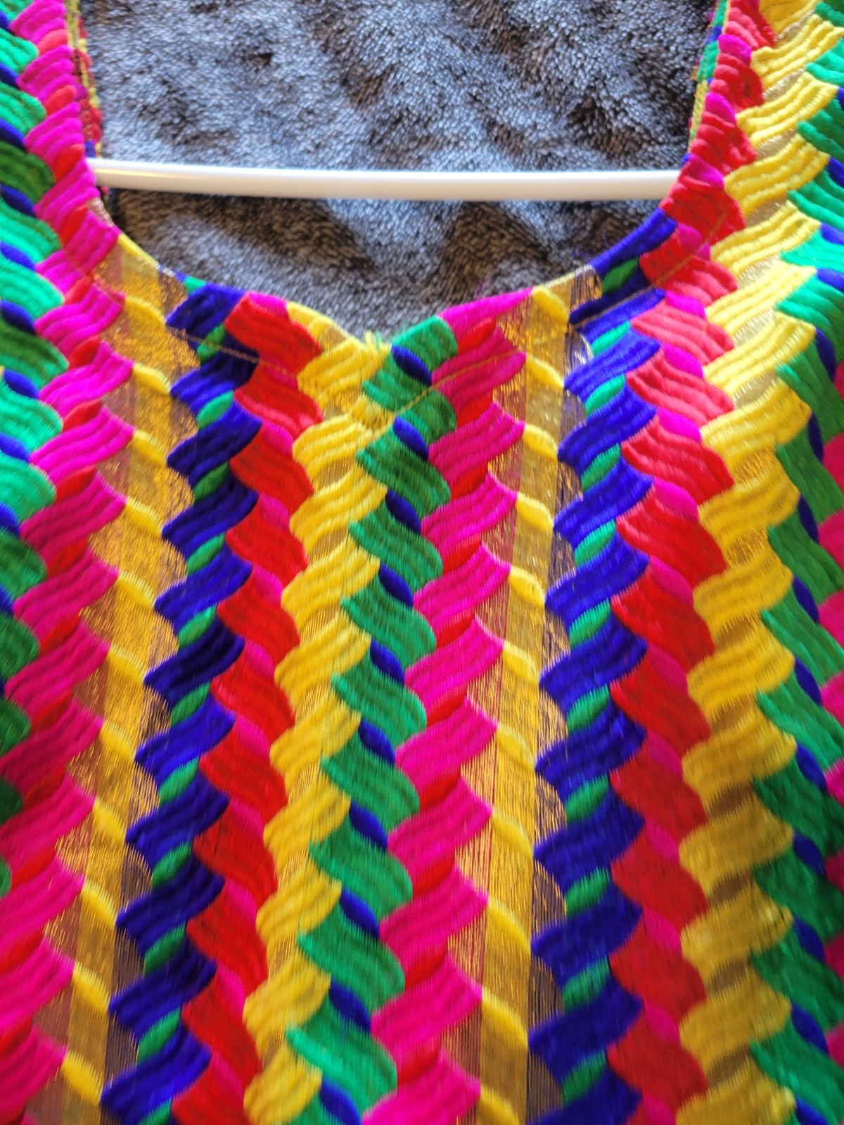 VINTAGE COLORFUL KAFTAN MINI DRESS MULTICOLOR WITH GOLD DETAILS SIZE M