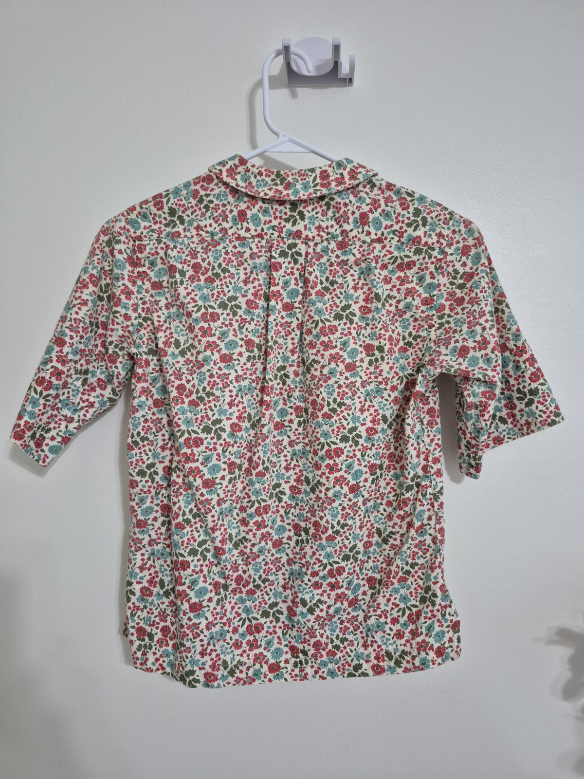 Vtg 60s 70s John Meyer of Norwich Floral Short Sleeve Blouse Peter Pan -Small