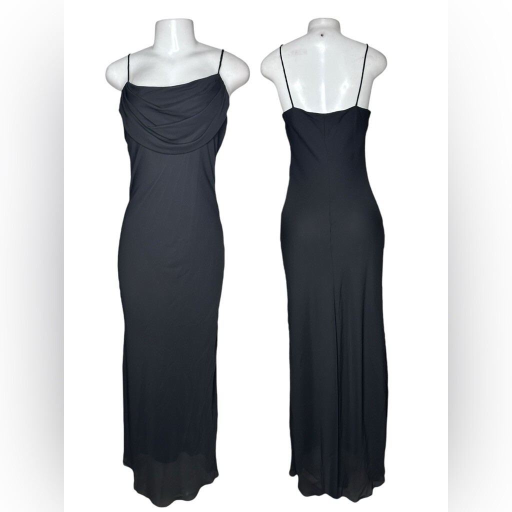 Vintage 90’s Y2K ONYX Nite Black Draped Gown Long Dress | Size 10 | Made in USA