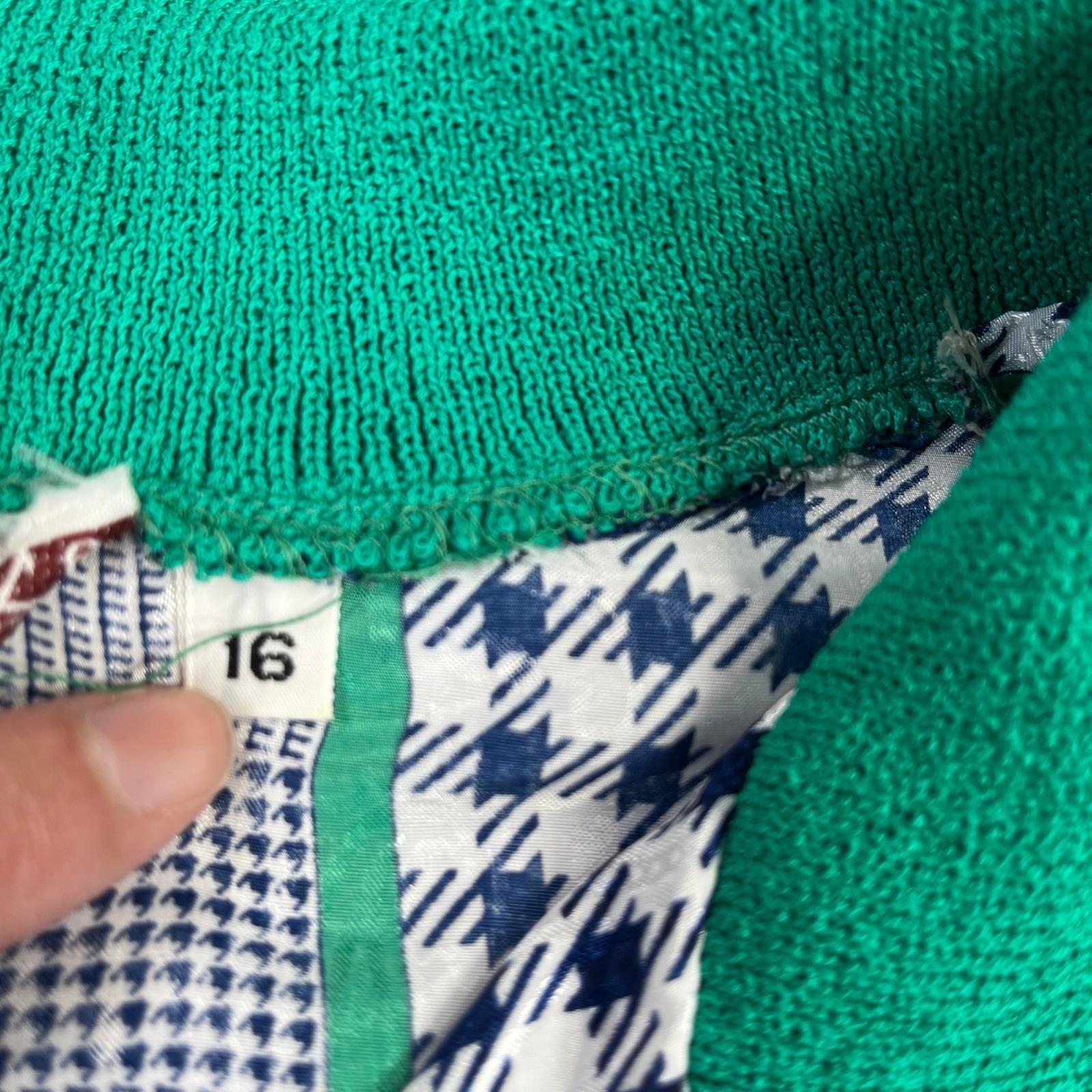 Vintage 80s Castleberry Statement Blouse EUR 16 – L US Green Houndstooth Plaid