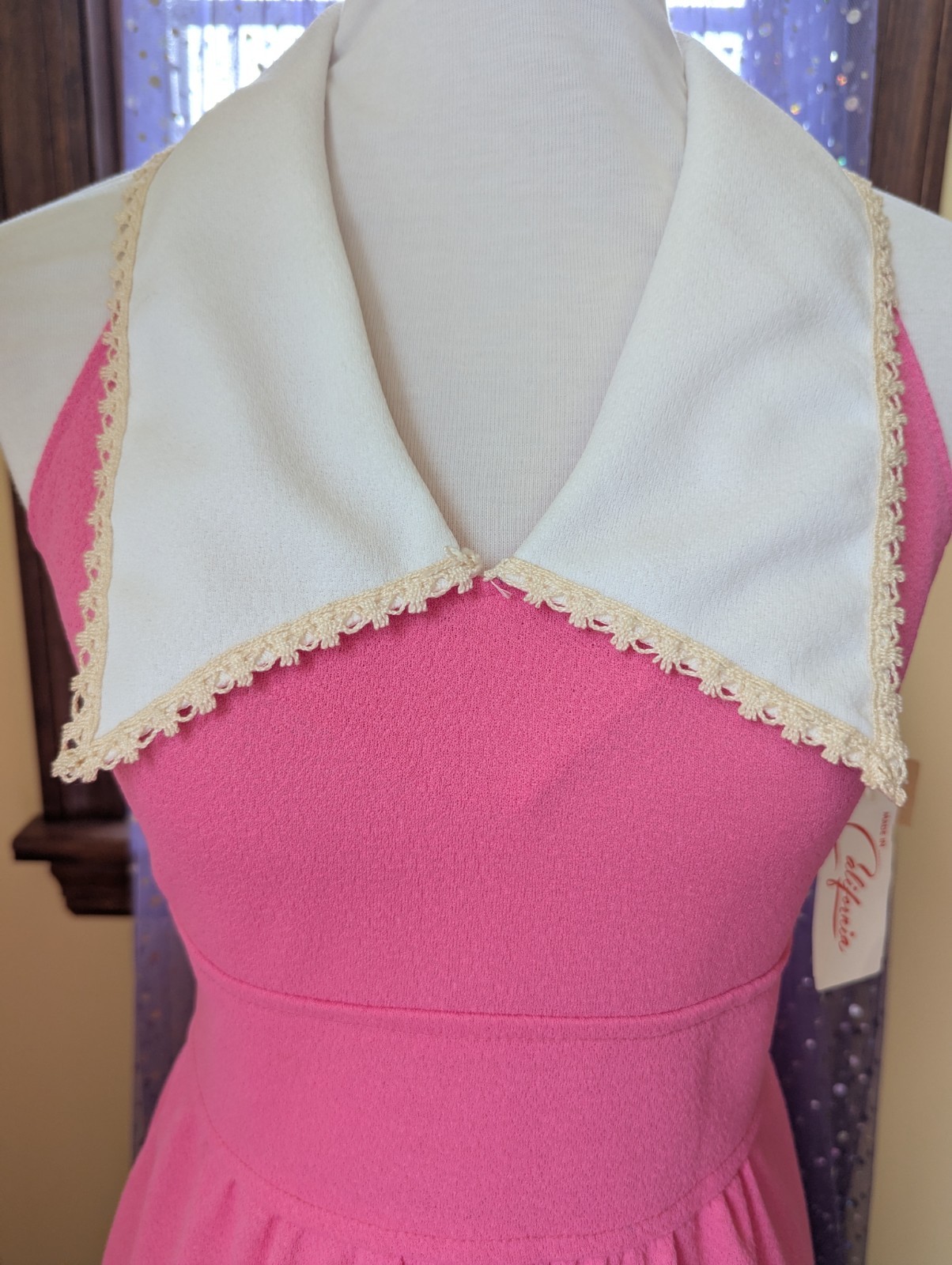 Vintage 70’s Joni Blair Of California Pink Dagger Collar Polyester Maxi Dress S