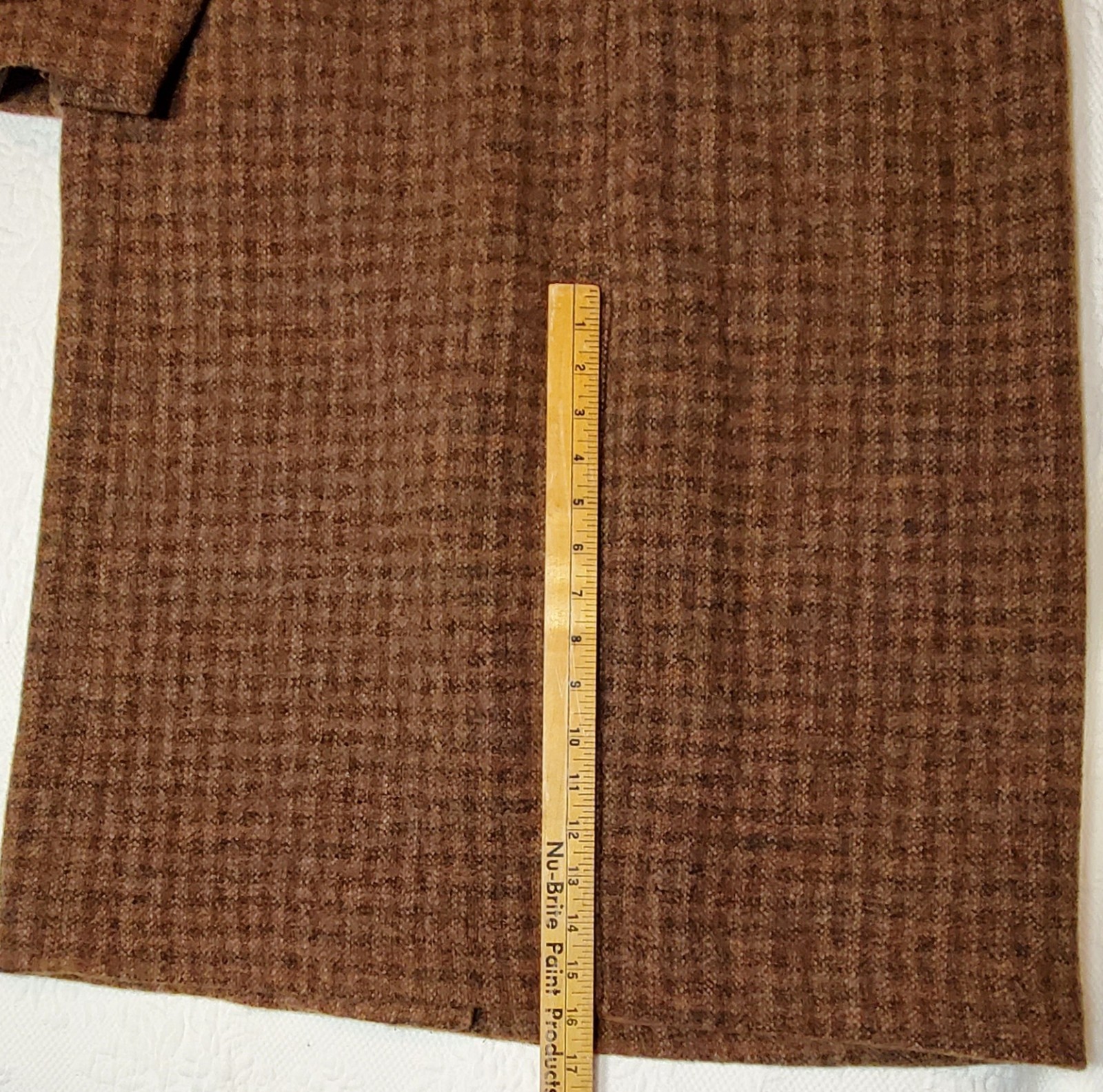 LL Bean Women’s M Petite Brown Check Long Wool Tweed Over Coat with Suede Collar