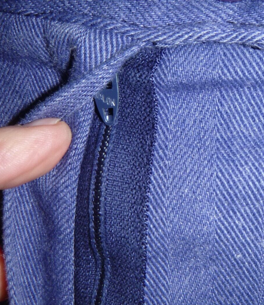 Vtg 70s Groovy The Suit Brand Blue Twill Top & Wide Leg Pants Pleather Trim Sz S