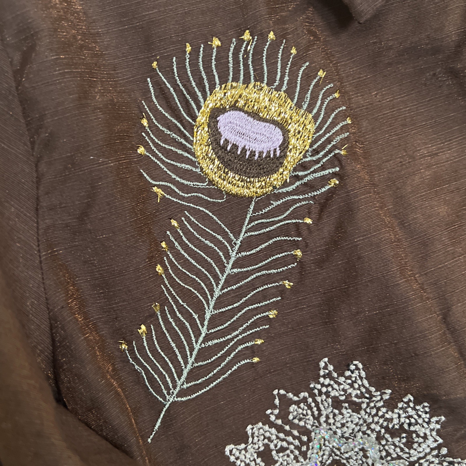 Indigo Moon Womens Blazer Size 1X Brown Button Front Beaded Embroidery Vintage